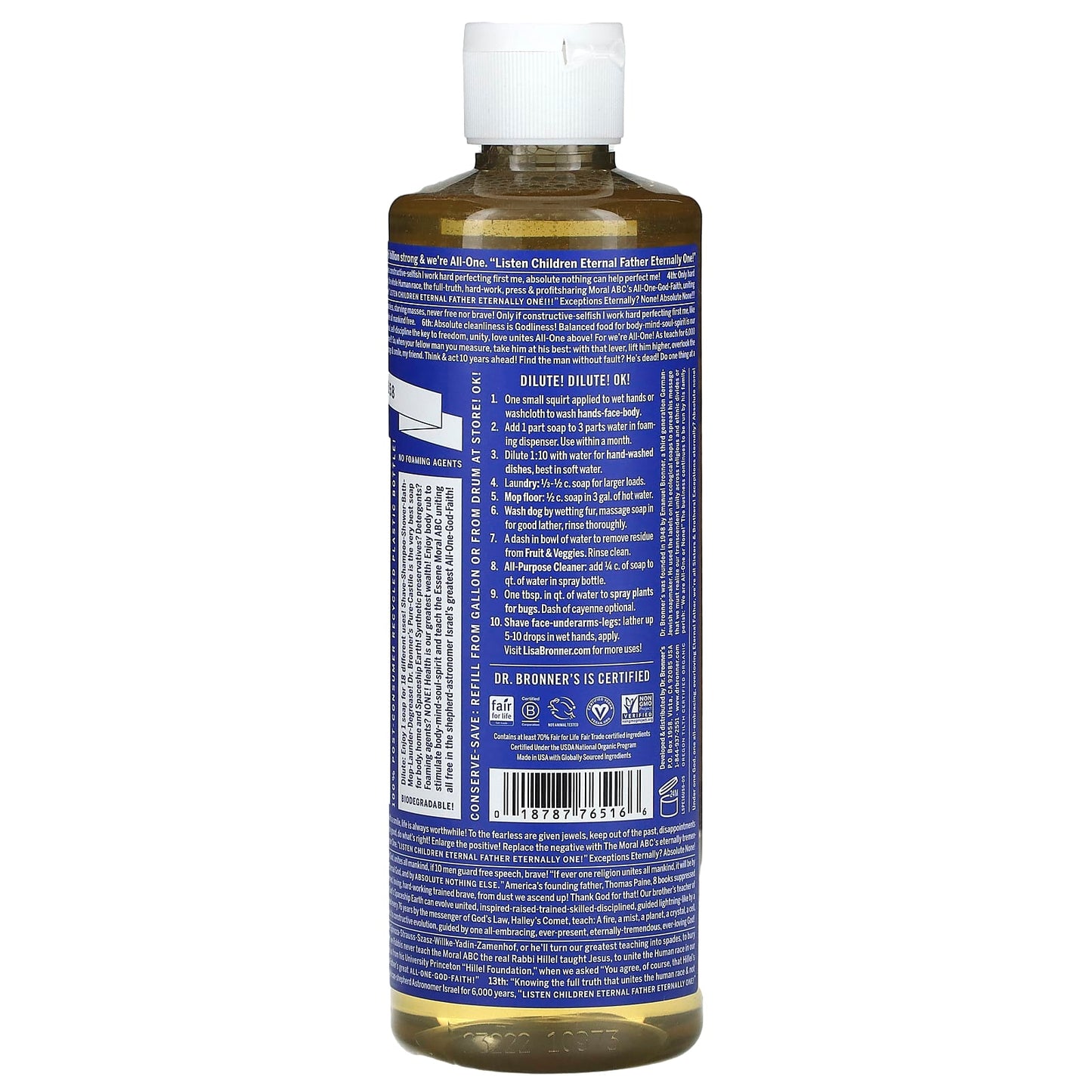 Dr. Bronner’s, Organic Castile Liquid Soap Peppermint, 16 Oz UPC 018787765166 | Hilife Vitamins