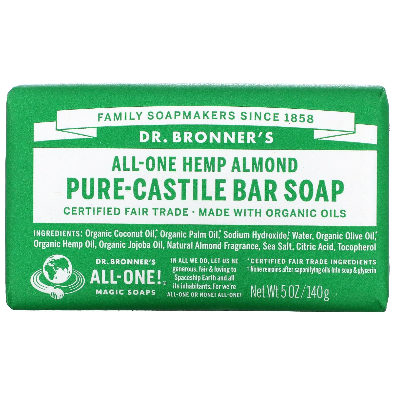 Dr. Bronner’s, Organic Castile Bar Soap Almond, 5 Oz Liquid UPC 018787781050 | Hilife Vitamins