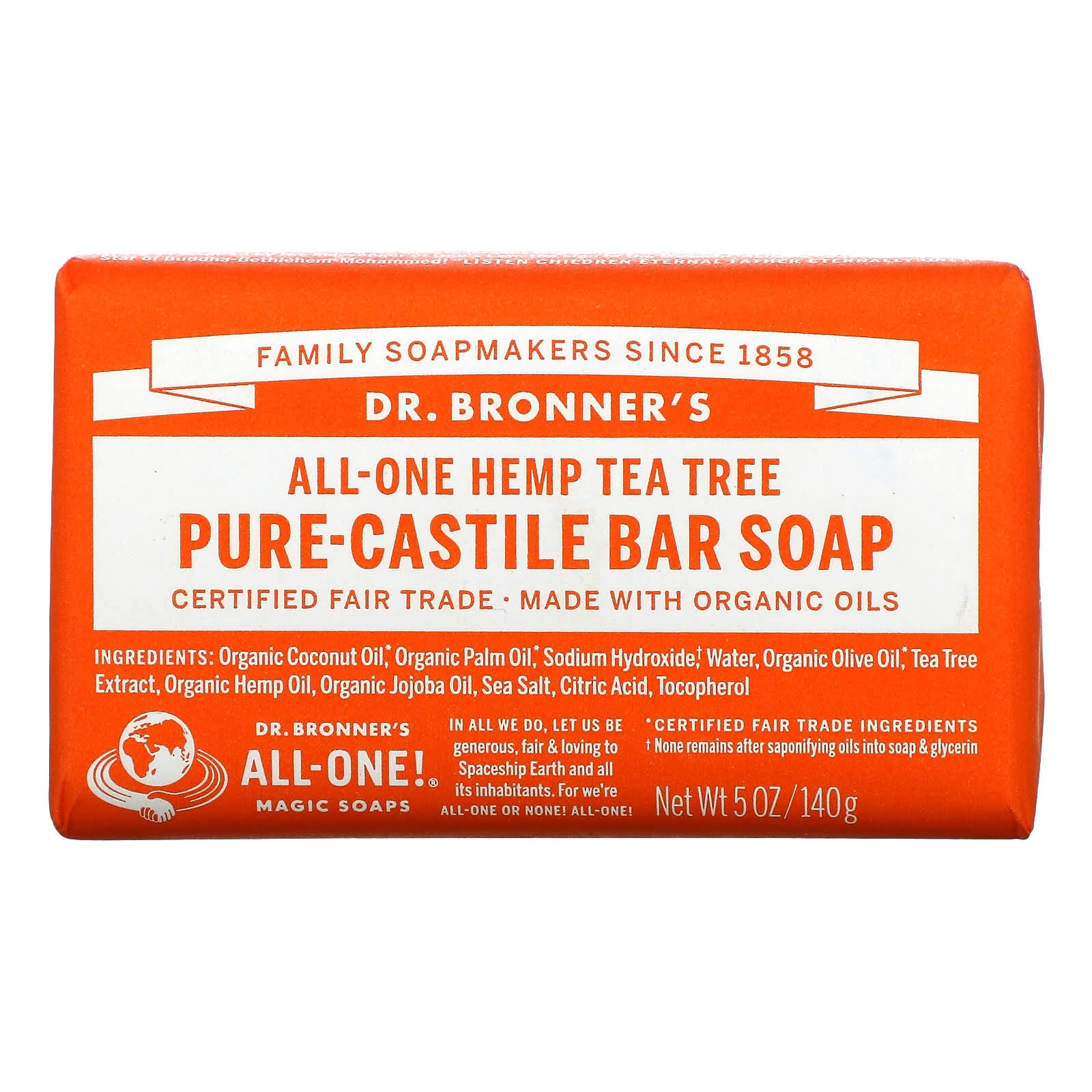 Dr. Bronner’s, Organic Castile Bar Soap Tea Tree, 5 Oz Liquid UPC 018787786055 | Hilife Vitamins