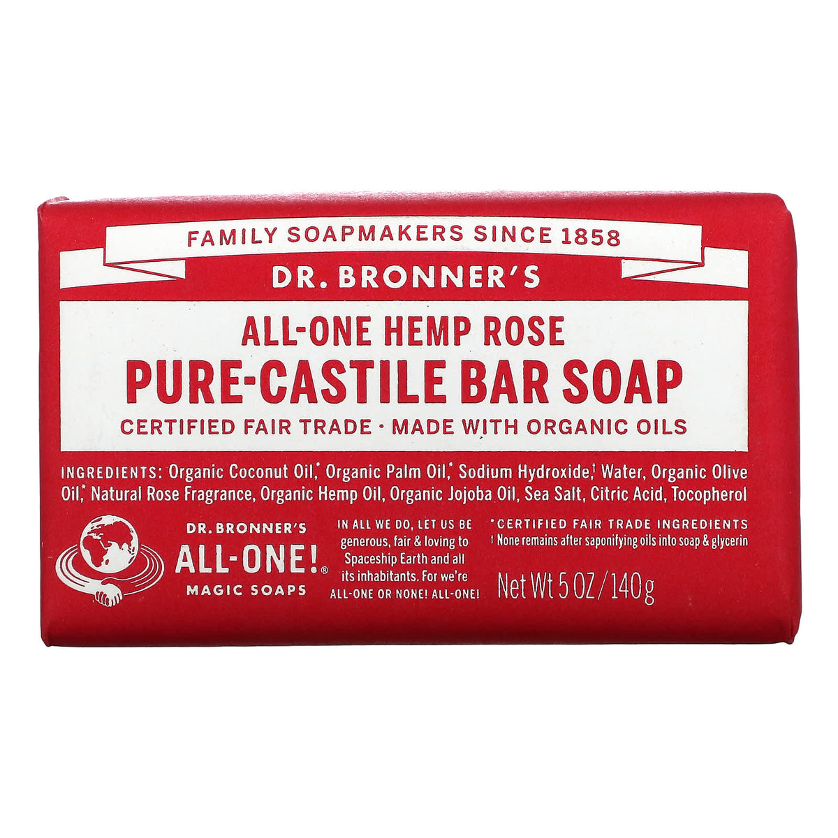 Dr. Bronner’s, Organic Castile Bar Soap Rose, 5 Oz UPC 018787788059 | Hilife Vitamins