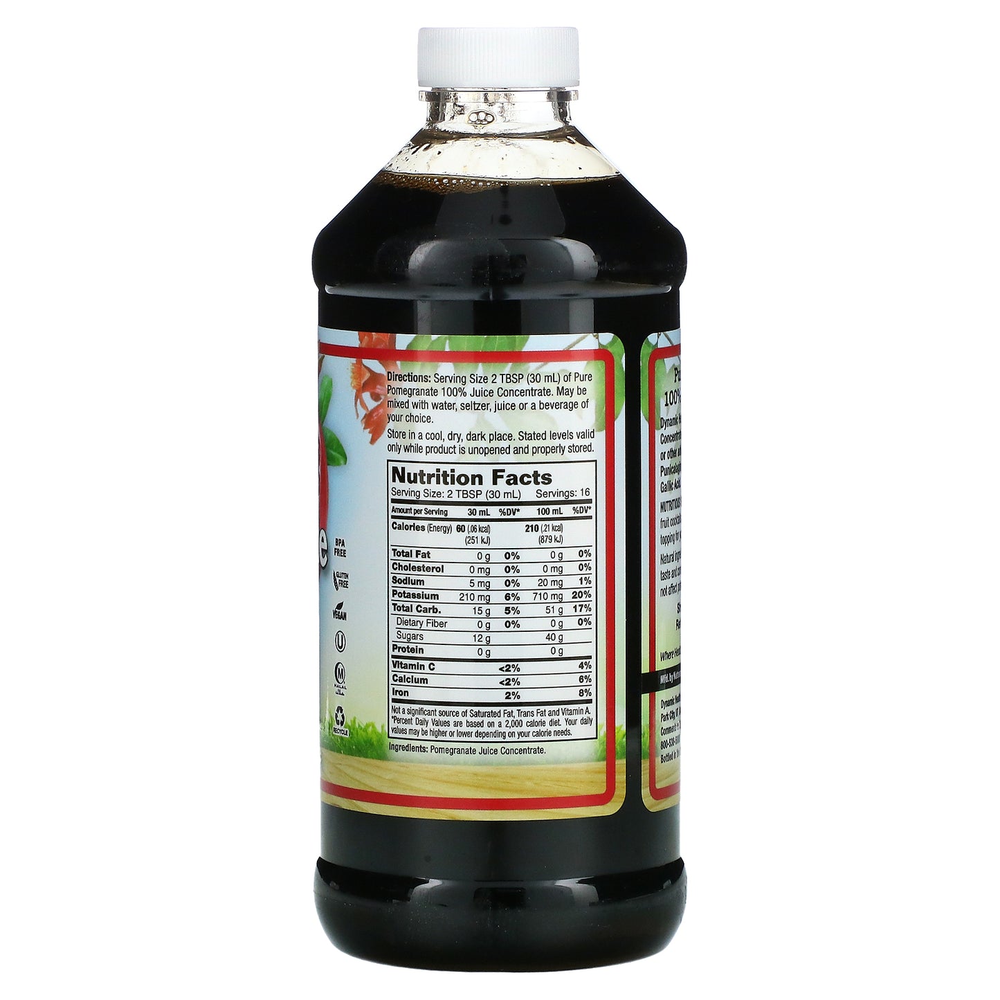 Dynamic Health, Pure Pomegranate, Unsweetened, 16 Oz UPC 790223100235 | HiLife Vitamins