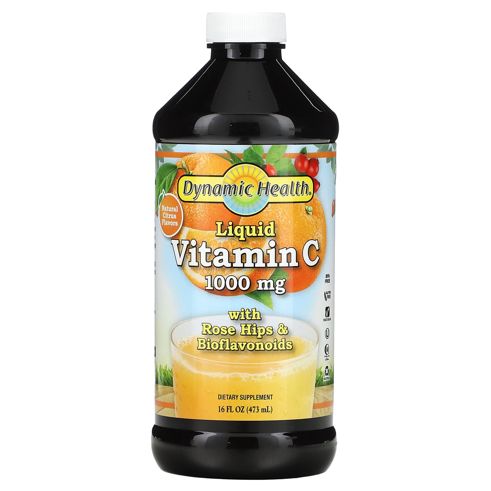 Dynamic Health, Liquid Vitamin C, Natural Citrus, 1,000 mg, 16 Oz Liquid UPC 790223100396 | HiLife Vitamins