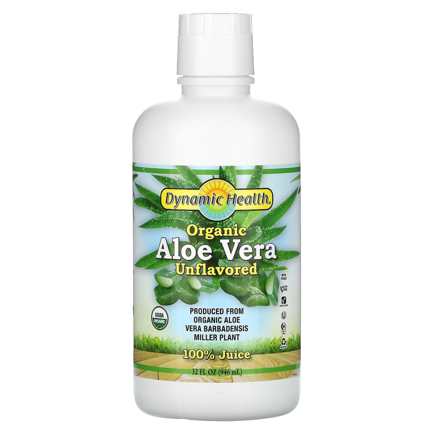 Dynamic Health, Organic Aloe Vera Juice Unflavored, 32 Oz Liquid UPC 790223100754 | HiLife Vitamins