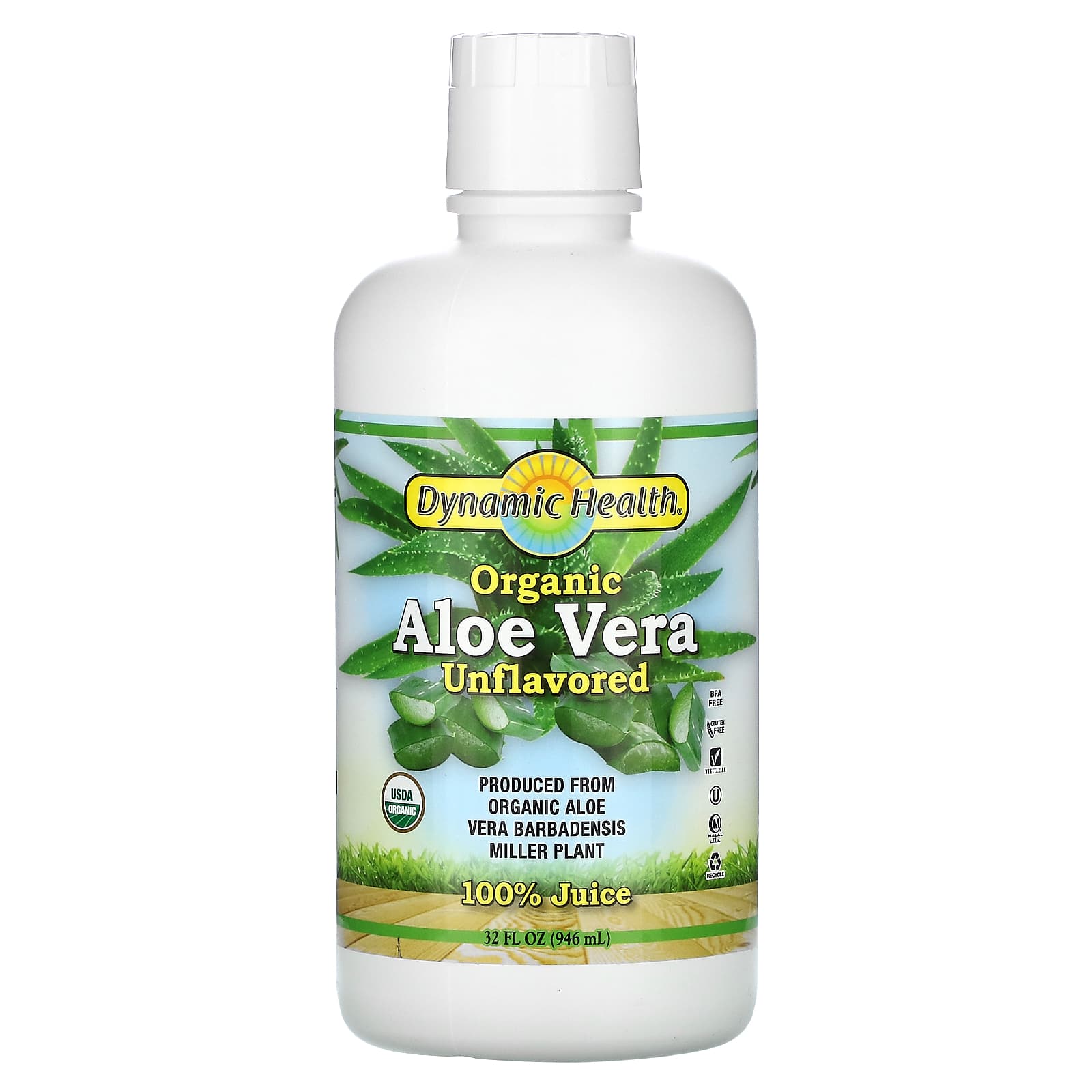 Dynamic Health, Organic Aloe Vera Juice Unflavored, 32 Oz Liquid UPC 790223100754 | HiLife Vitamins