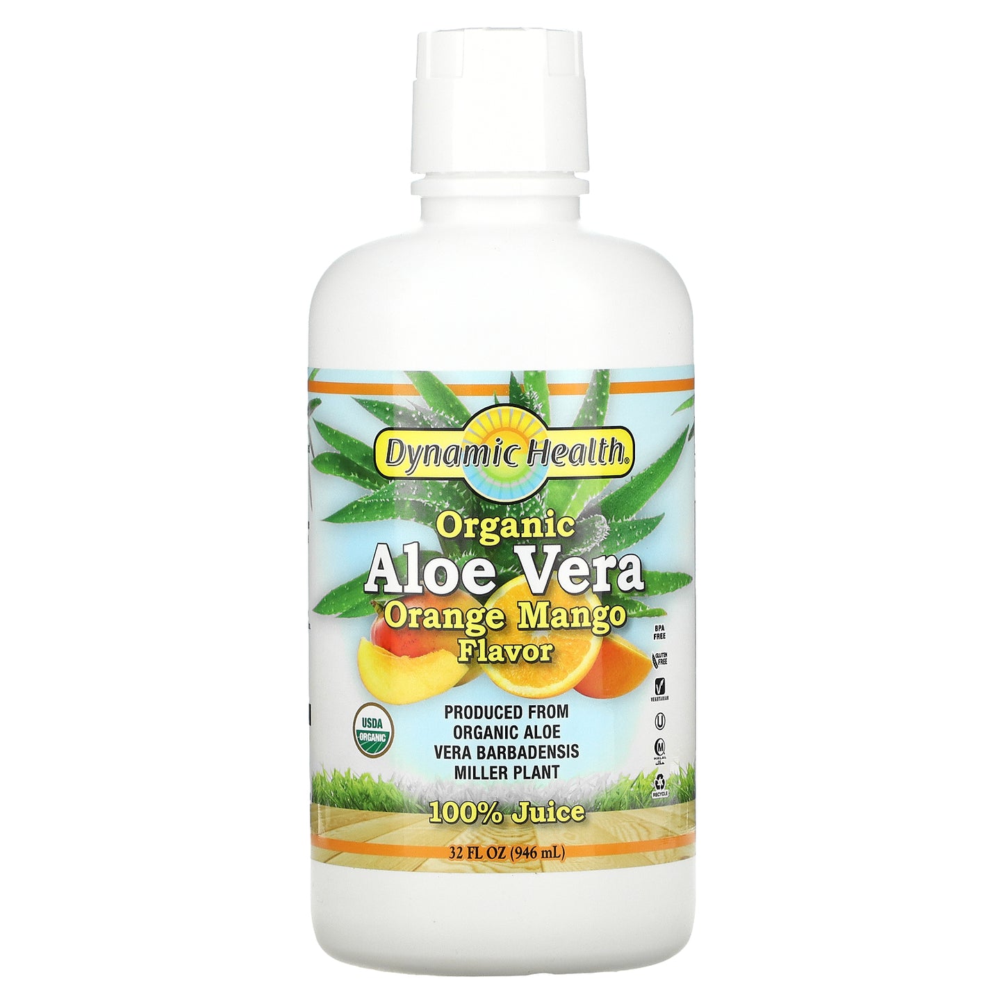 Dynamic Health, Organic Aloe Vera, Orange Mango, 32 Oz Liquid UPC 790223100778 | HiLife Vitamins
