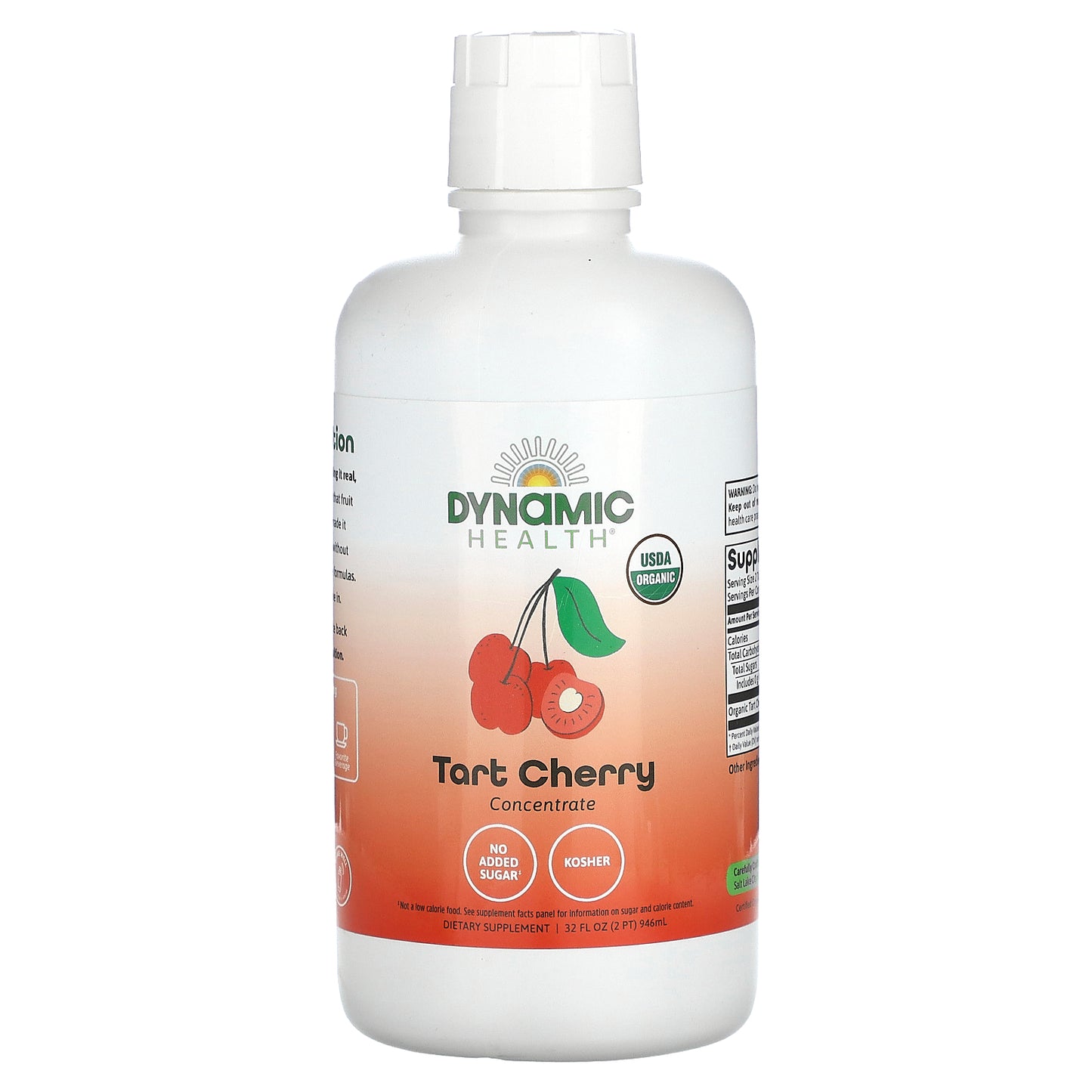 Dynamic Health, Certified Organic Tart Cherry, 100% Juice Concentrate, Unsweetened, 32 Oz Liquid UPC 790223101843 | HiLife Vitamins