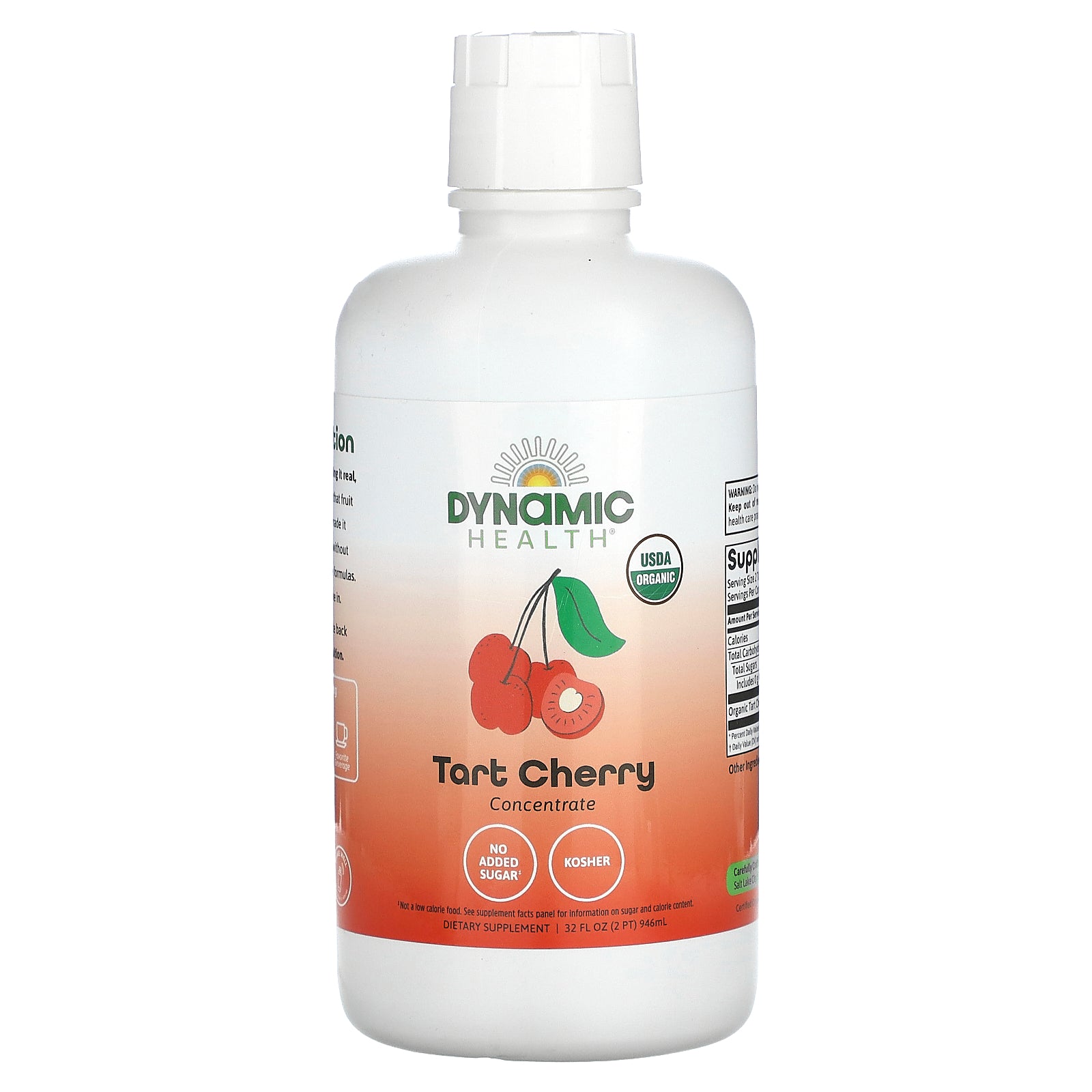Dynamic Health, Certified Organic Tart Cherry, 100% Juice Concentrate, Unsweetened, 32 Oz Liquid UPC 790223101843 | HiLife Vitamins