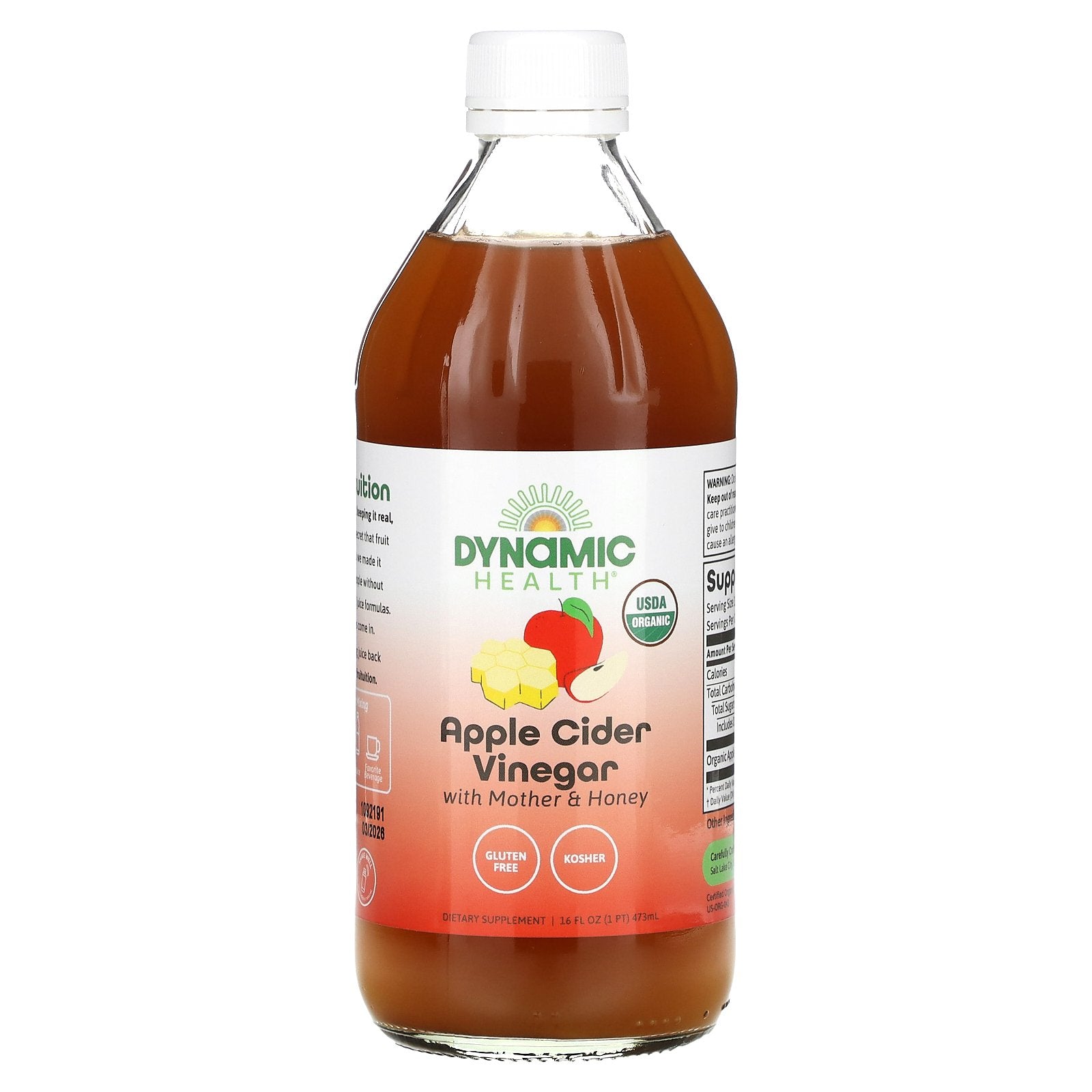 Dynamic Health, Apple Cider Vinegar with Mother & Honey, 16 Oz Liquid UPC 790223102284 | HiLife Vitamins