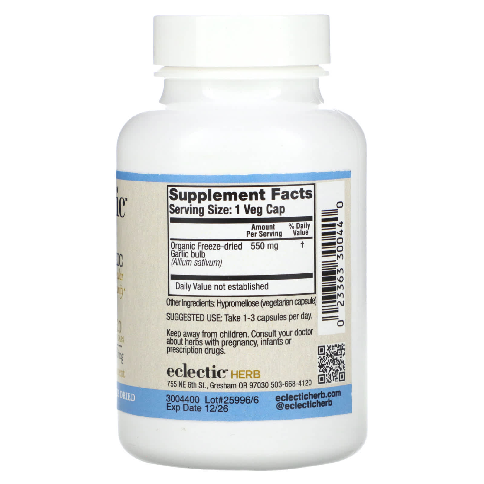 Eclectic Herb, Garlic 550mg COG FDU 120, 120 CAPS UPC 023363300440 | HiLife Vitamins