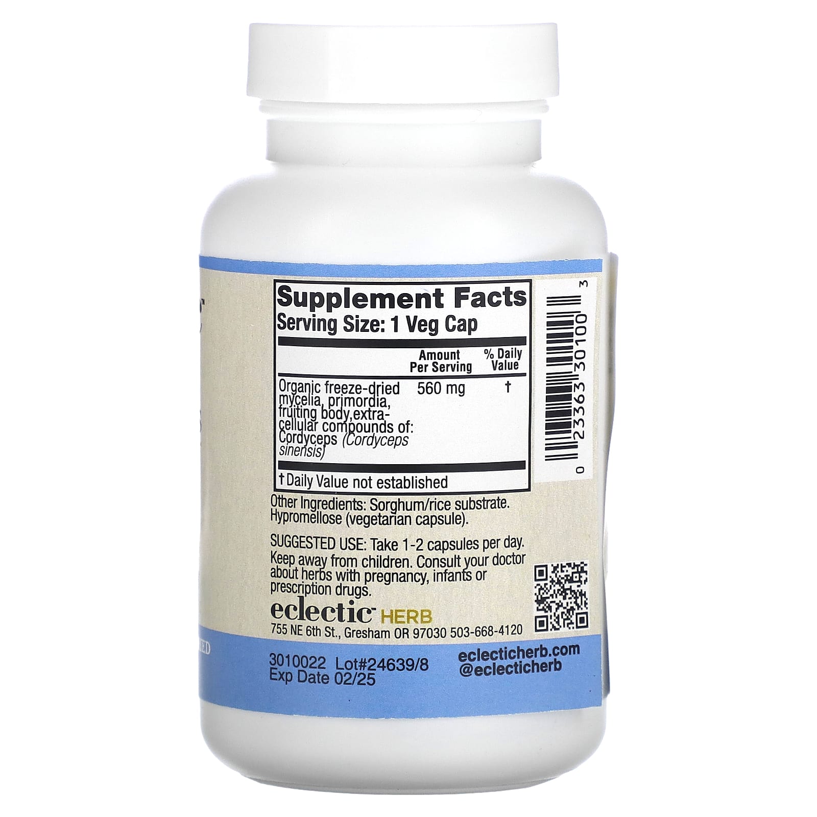 Eclectic Herb, Freeze Dried, Cordyceps, 560 mg, 120 Veg Caps UPC 023363301003 | HiLife Vitamins