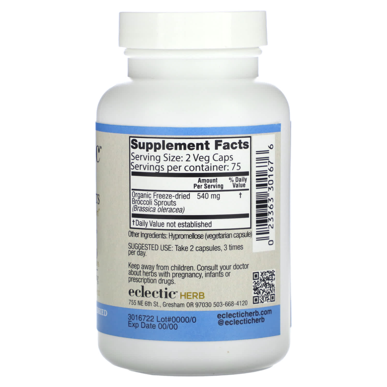 Eclectic Herb, Freeze Dried, Broccoli Sprouts, 270 mg, 150 Veg Caps UPC 023363301676 | HiLife Vitamins