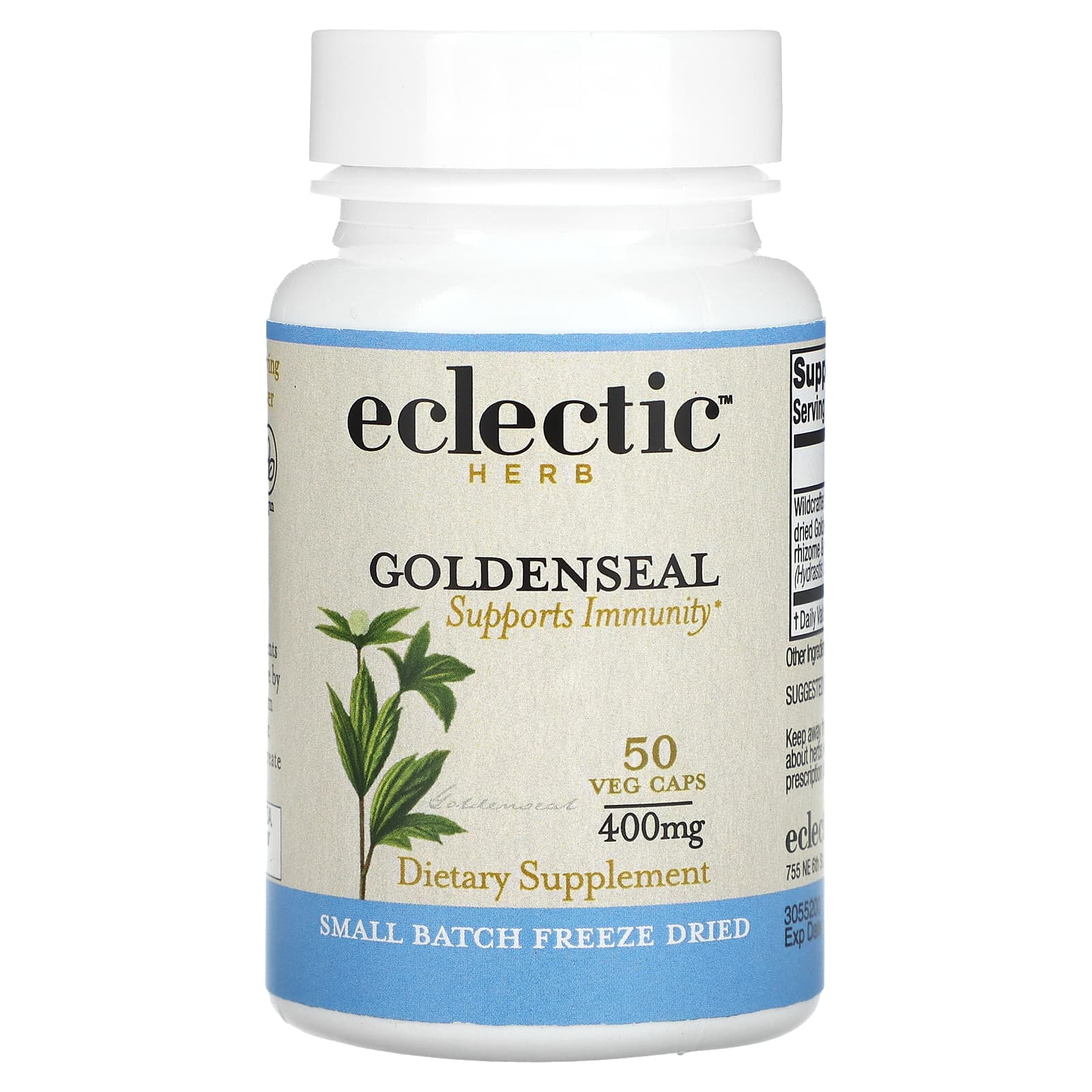Eclectic Herb, Freeze Dried, Goldenseal, 400 mg, 50 Veg Caps UPC 023363305520 | HiLife Vitamins