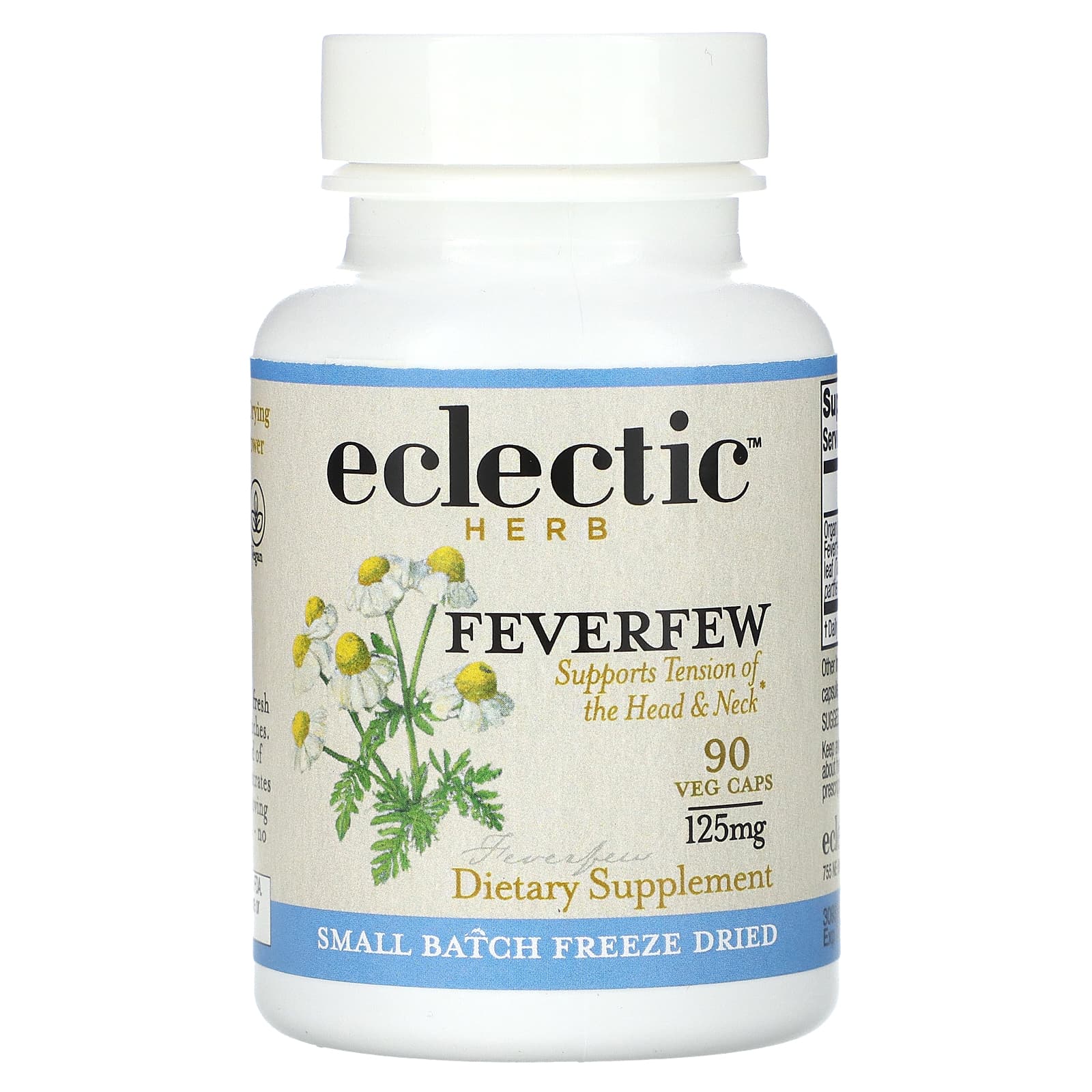 Eclectic Herb, Feverfew 125mg COG FDU V-90, 90 CAPS UPC 023363309337 | HiLife Vitamins