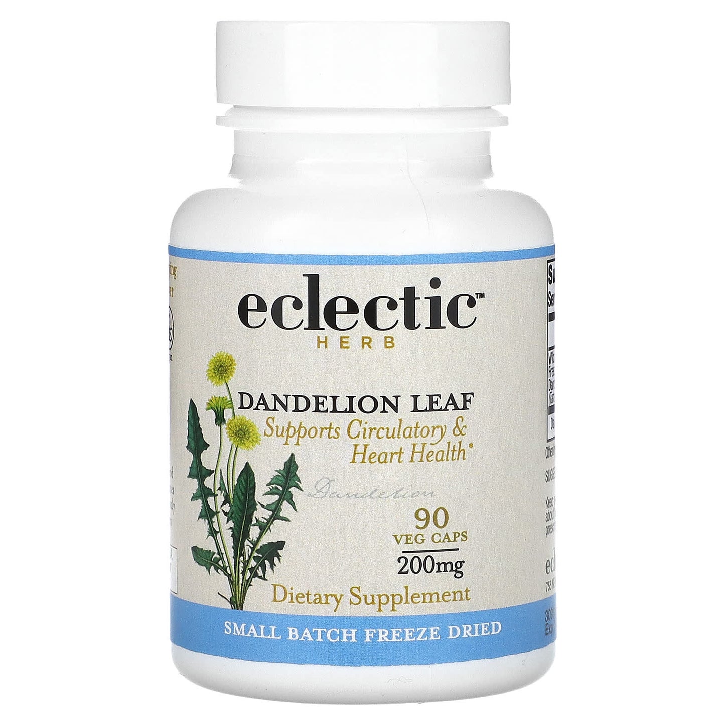Eclectic Herb, Dandelion Leaf, 200 mg, 90 Veg Caps UPC 023363309344 | HiLife Vitamins