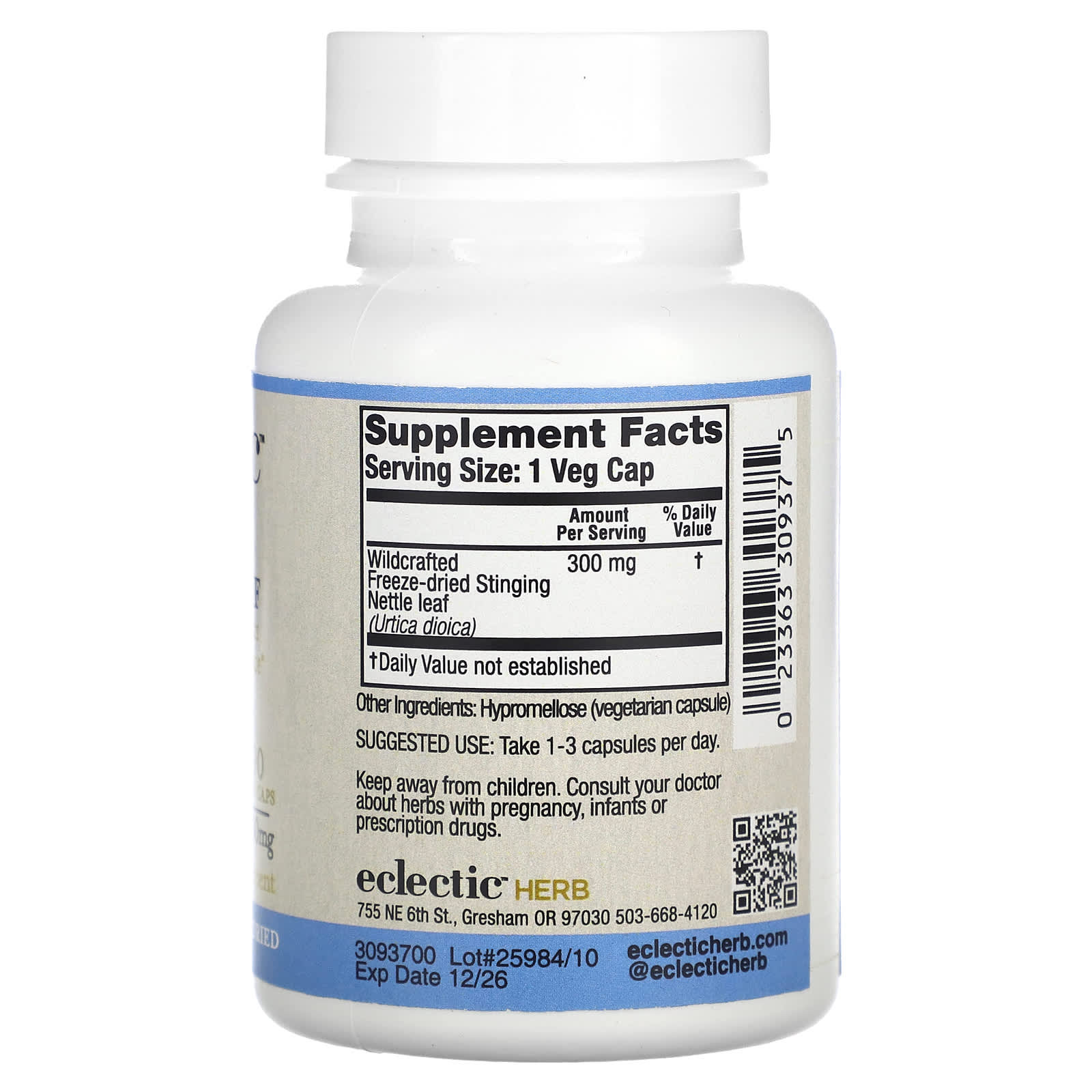 Eclectic Herb, Nettles Leaf, 90 Veg Caps UPC 023363309375 | HiLife Vitamins