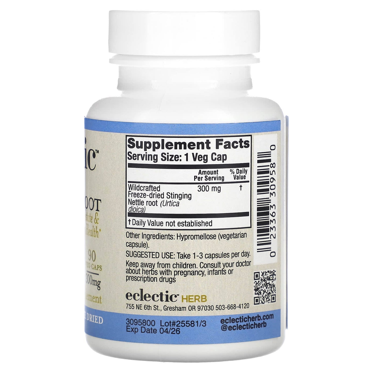 Eclectic Herb, Nettle Root, 300 mg, 90 Veg Caps UPC 023363309580 | HiLife Vitamins