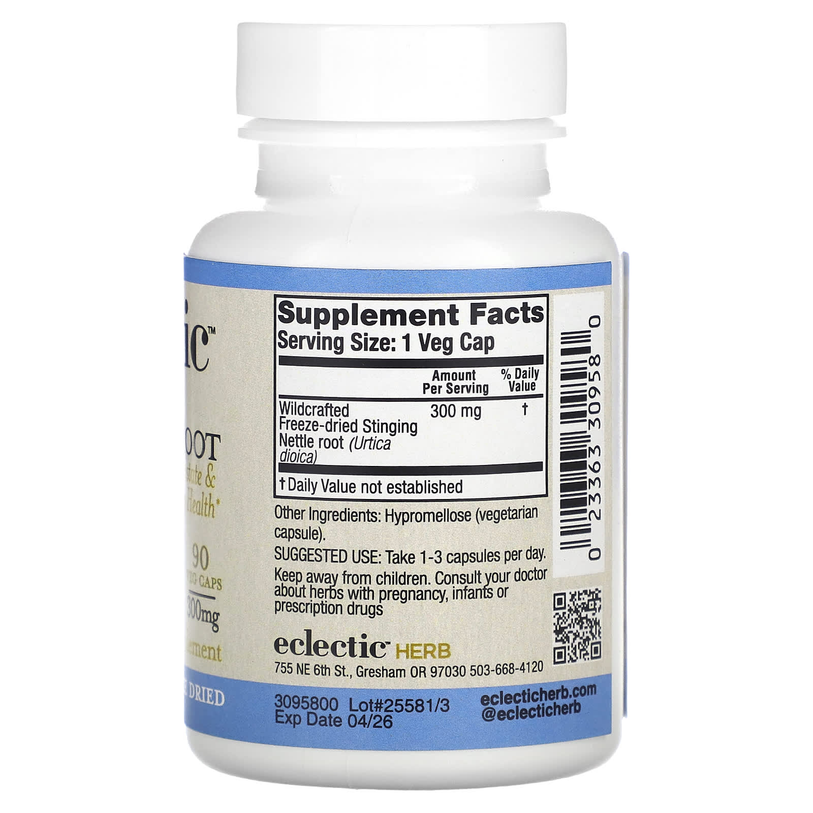 Eclectic Herb, Nettle Root, 300 mg, 90 Veg Caps UPC 023363309580 | HiLife Vitamins