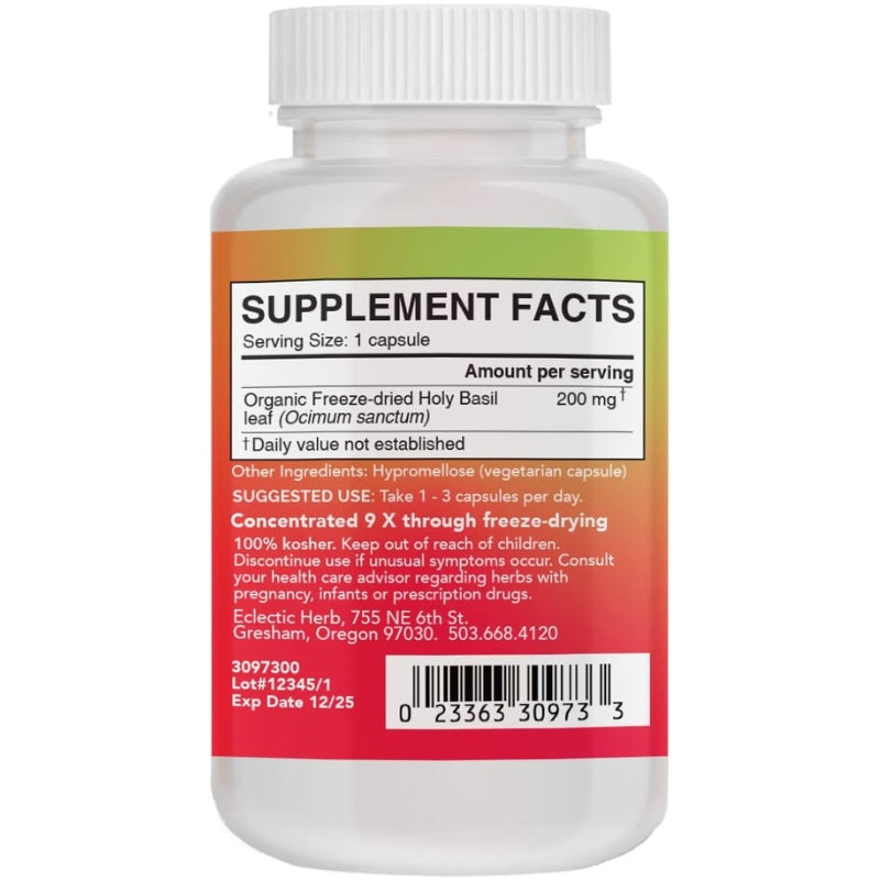 Eclectic Herb, Freeze Dried, Holy Basil, 90 Veg Capsules UPC 023363309733 | HiLife Vitamins
