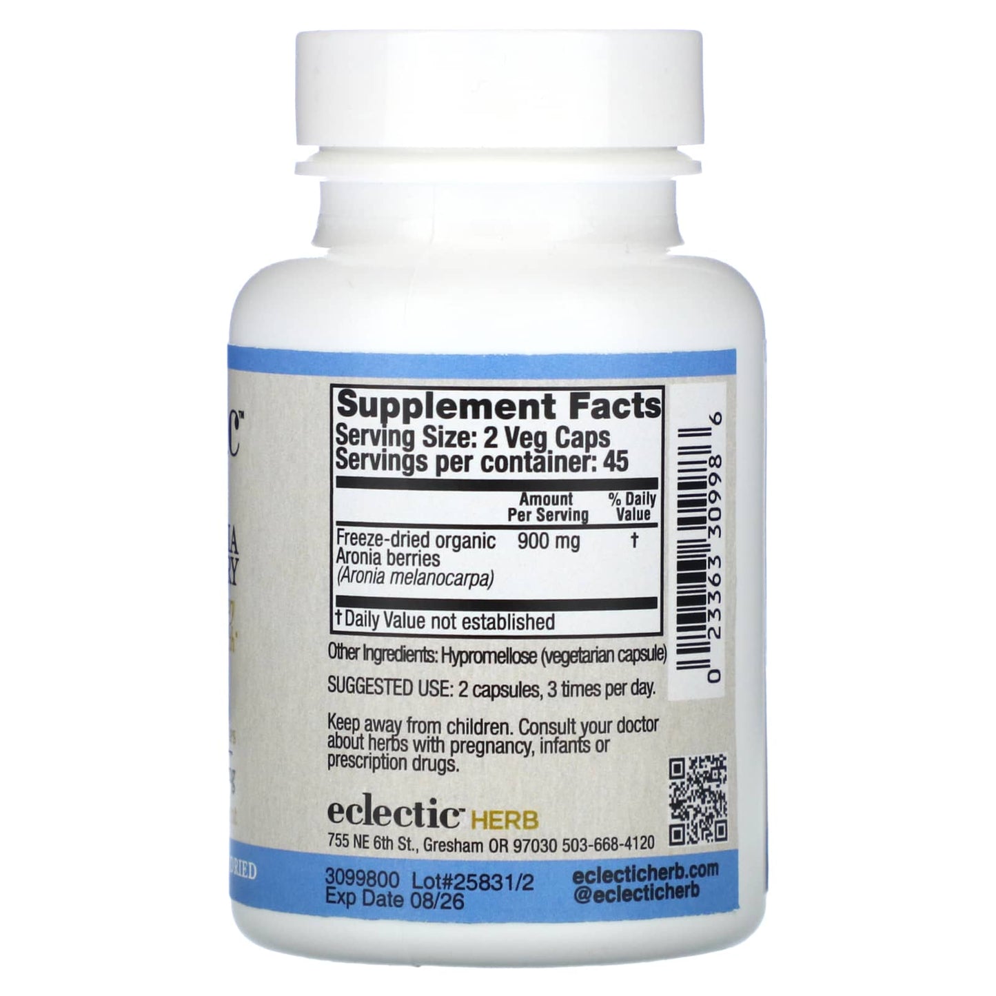 Eclectic Herb, Freeze Dried Aronia Berry, 450 mg, 90 Veg Caps UPC 023363309986 | HiLife Vitamins
