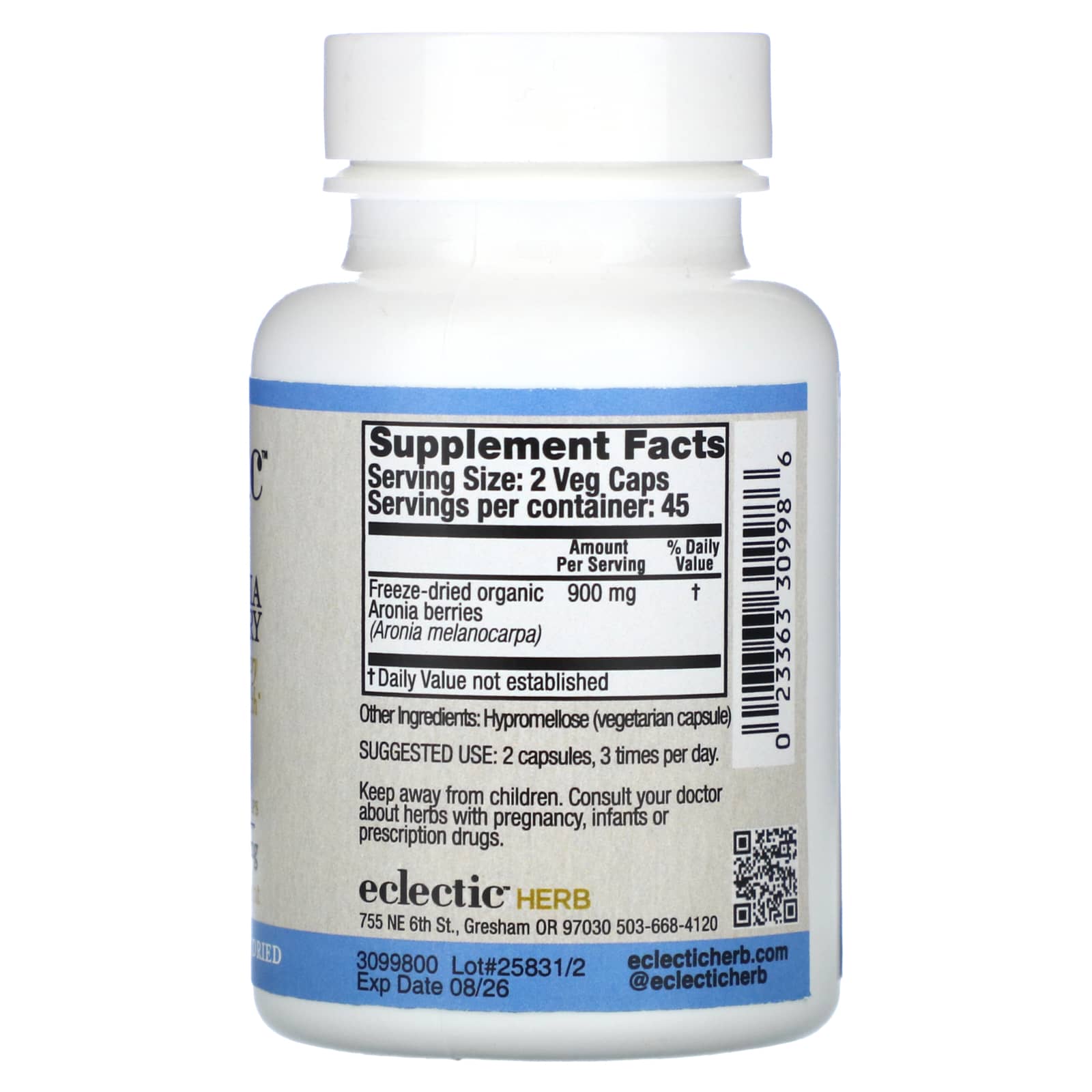 Eclectic Herb, Freeze Dried Aronia Berry, 450 mg, 90 Veg Caps UPC 023363309986 | HiLife Vitamins