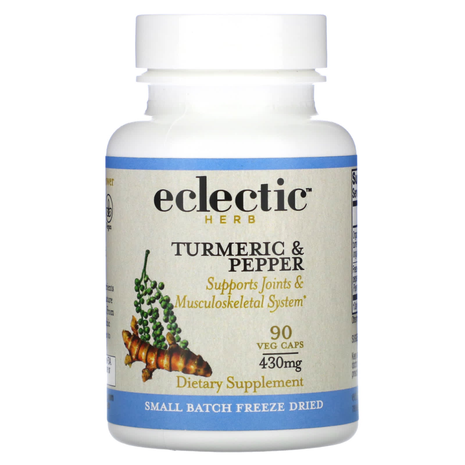 Eclectic Herb, Freeze-Dried, Turmeric & Pepper, 430 mg, 90 VegCaps UPC 023363319114 | HiLife Vitamins
