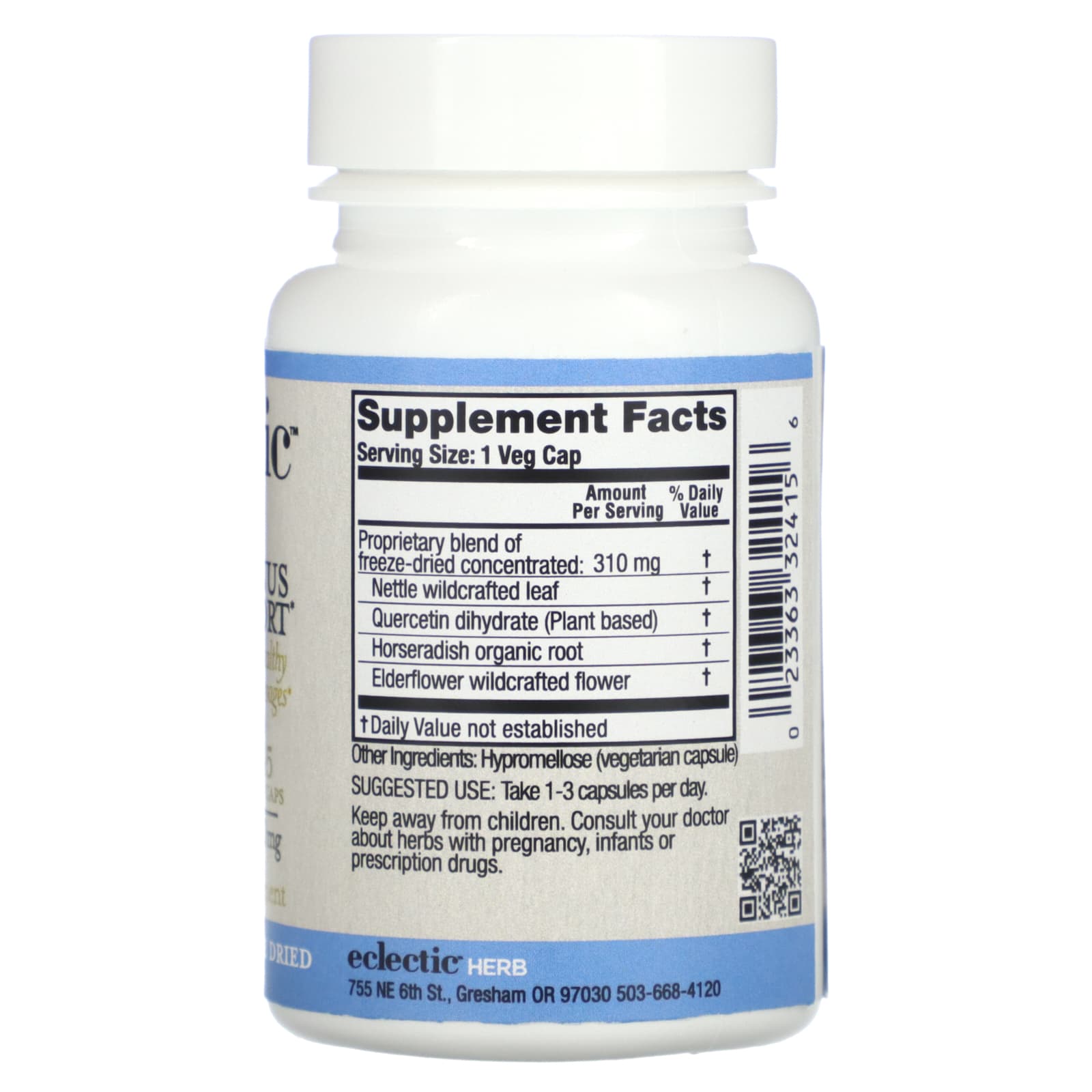 Eclectic Herb, Sinus Support FDC V-45, 45 CAPS UPC 023363324156 | HiLife Vitamins