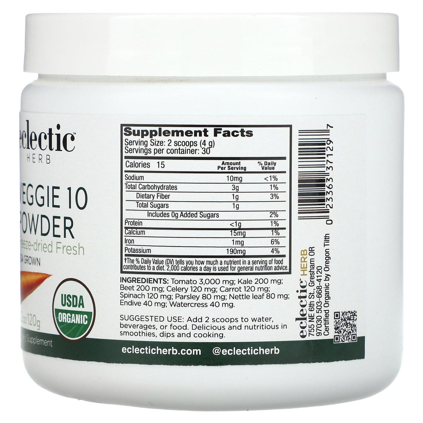 Eclectic Herb, Veggie 10 COG FDP 120gram, 120 GRAM UPC 023363371297 | HiLife Vitamins