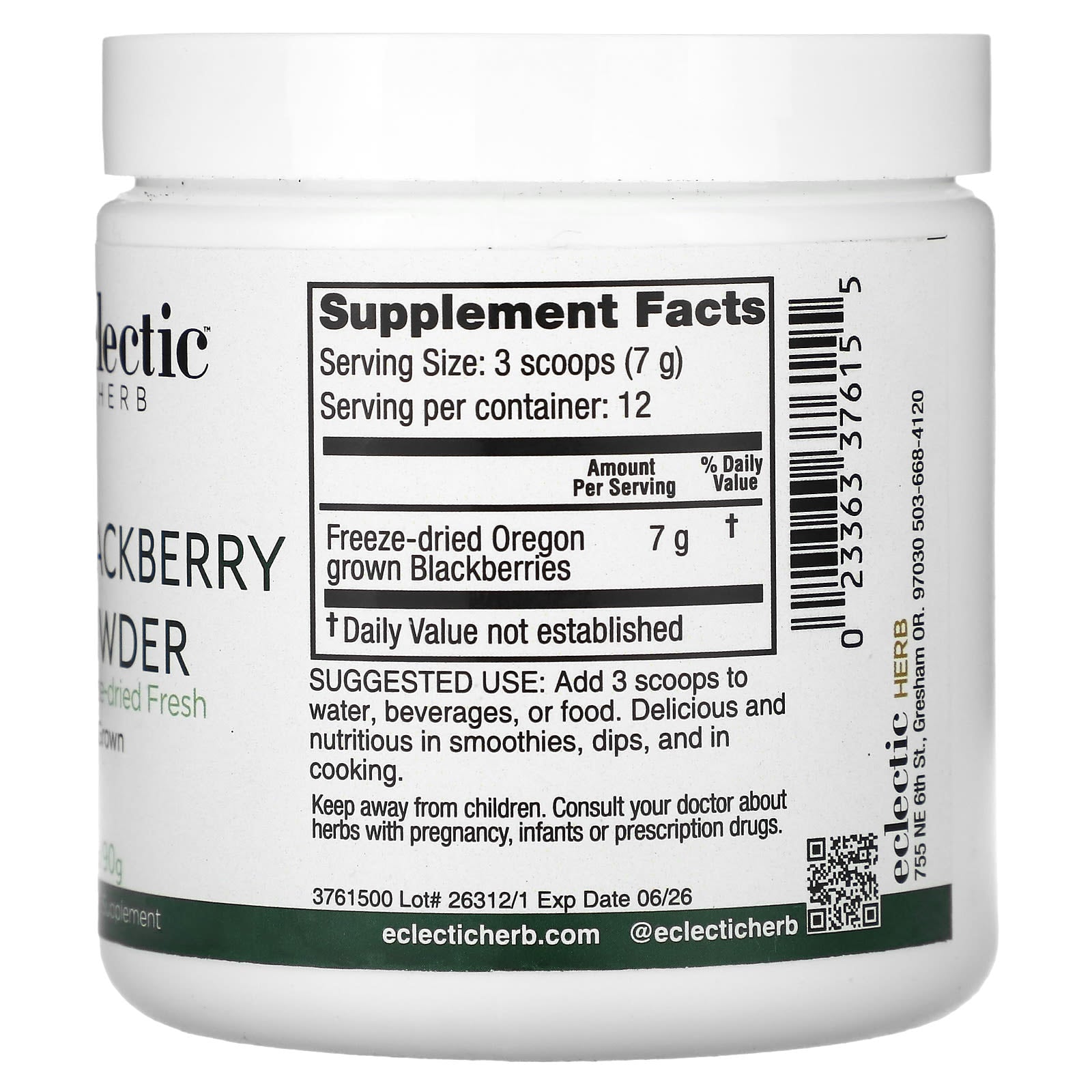 Eclectic Herb, Blackberry FDP 90gram, 90 GRAM UPC 023363376155 | HiLife Vitamins