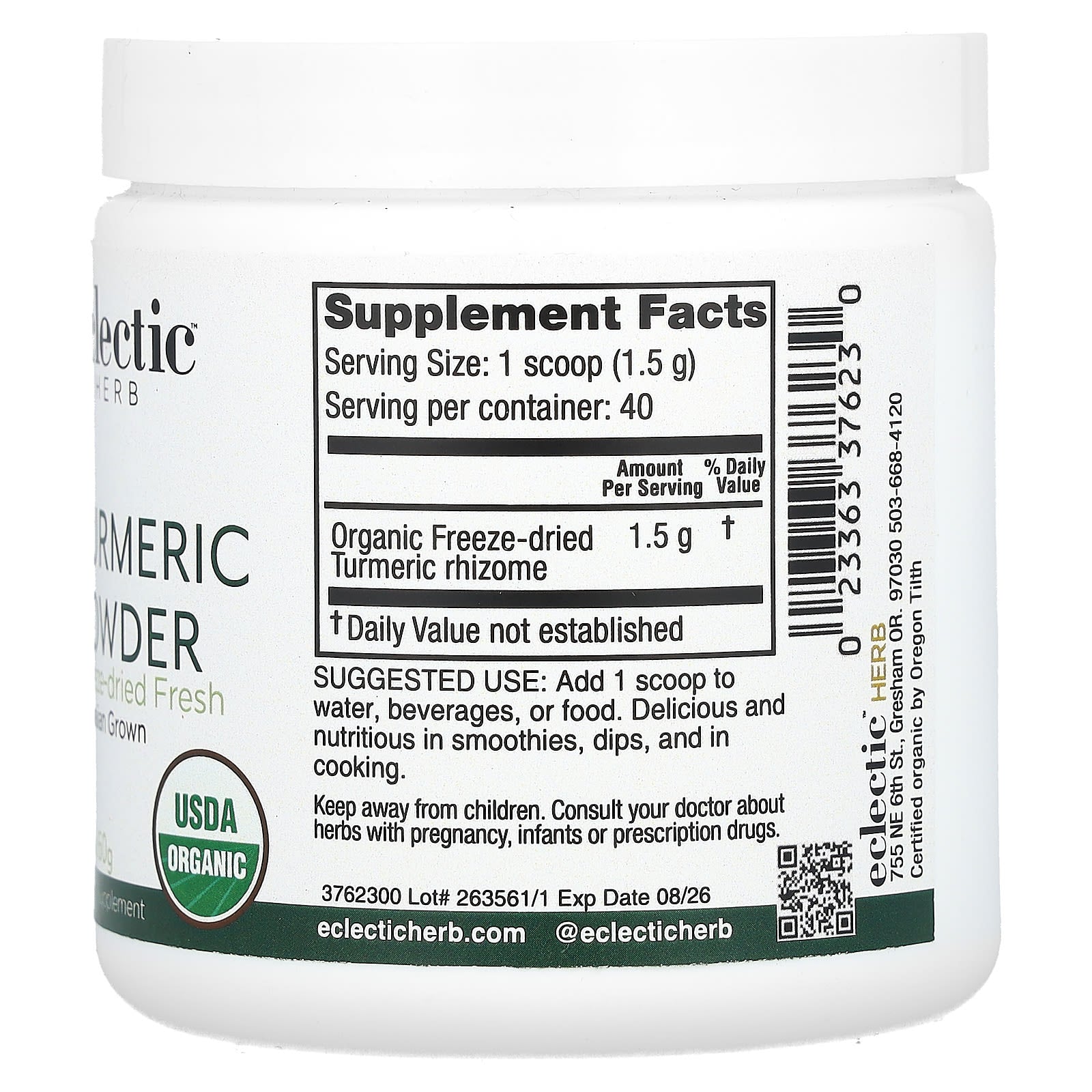 Eclectic Herb, Turmeric COG FDP 60gram, 60 GRAM UPC 023363376230 | HiLife Vitamins