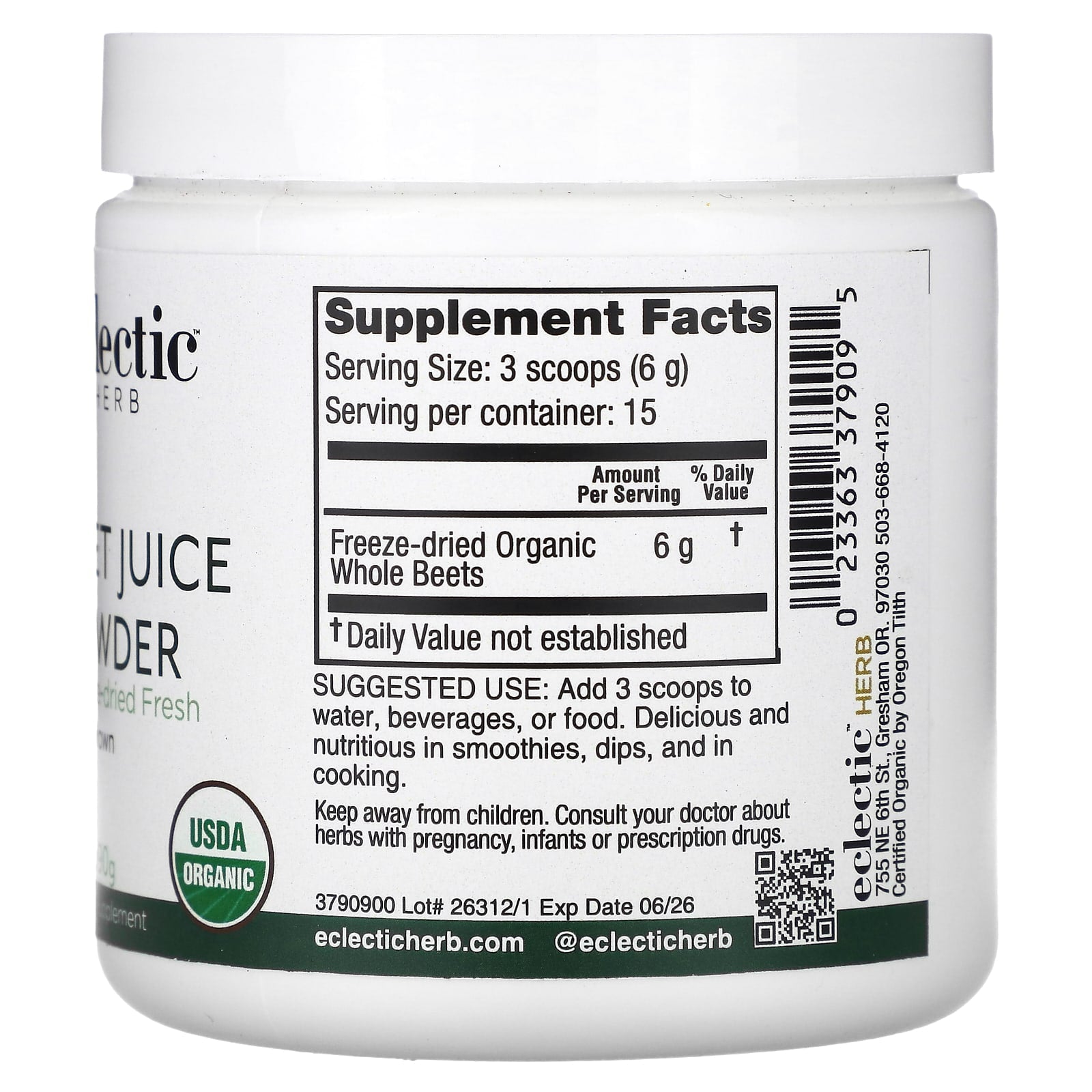 Eclectic Herb, Beet Juice Powder, 3.2 oz (90 g) UPC 023363379095 | HiLife Vitamins