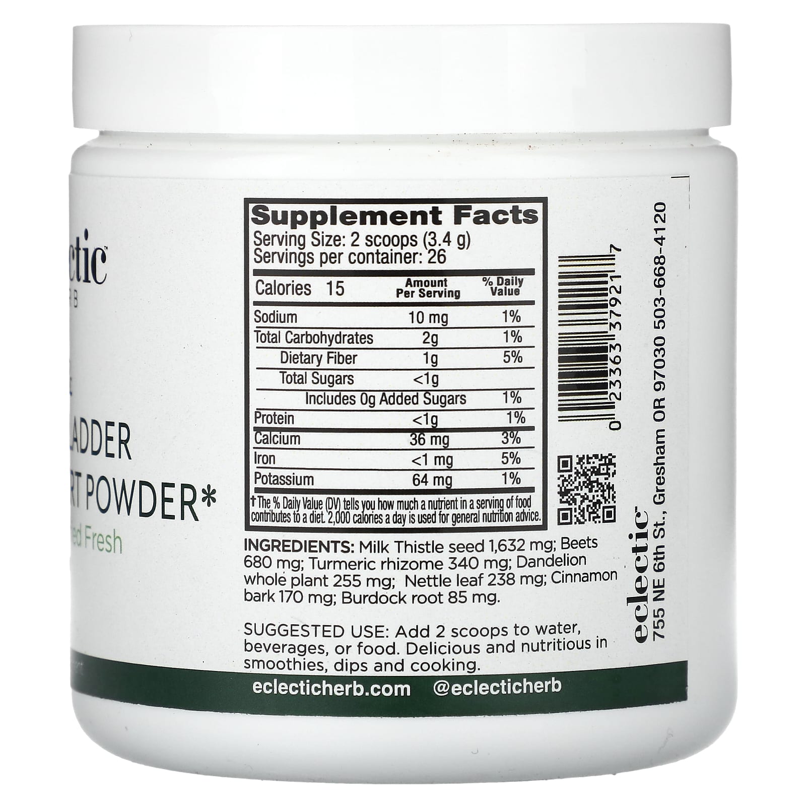 Eclectic Herb, Liver & Gallbladder Support Powder, 3.2 oz (90 g) UPC 023363379217 | HiLife Vitamins