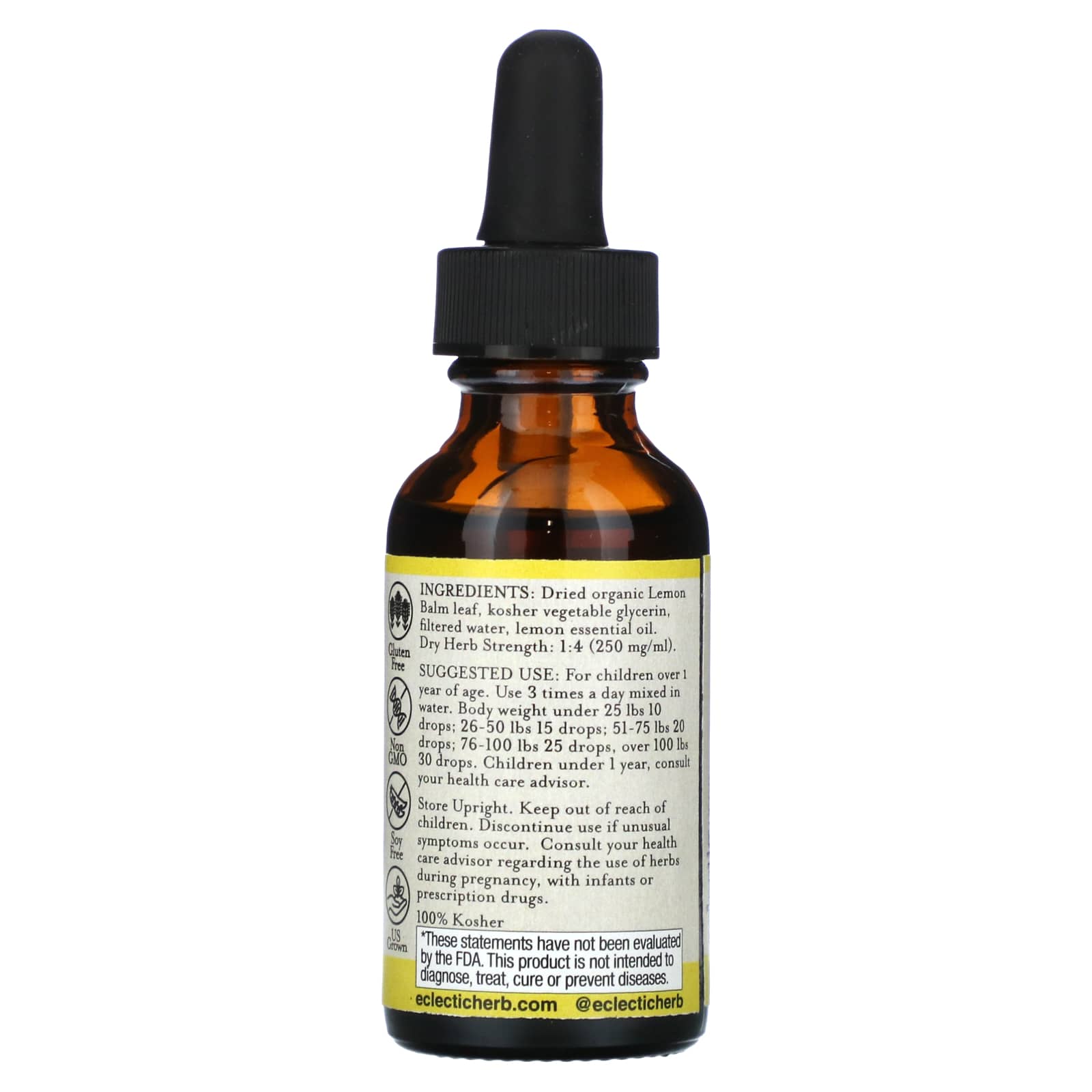 Eclectic Herb, Lemon Balm LEMONflavor kid 1oz, 1 OZ UPC 023363611010 | HiLife Vitamins