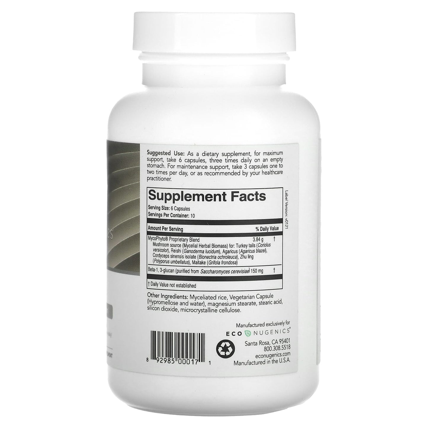 Econugenics, MycoPhyto, 60 Vegetarian Capsules UPC 892985000171 | HiLife Vitamins