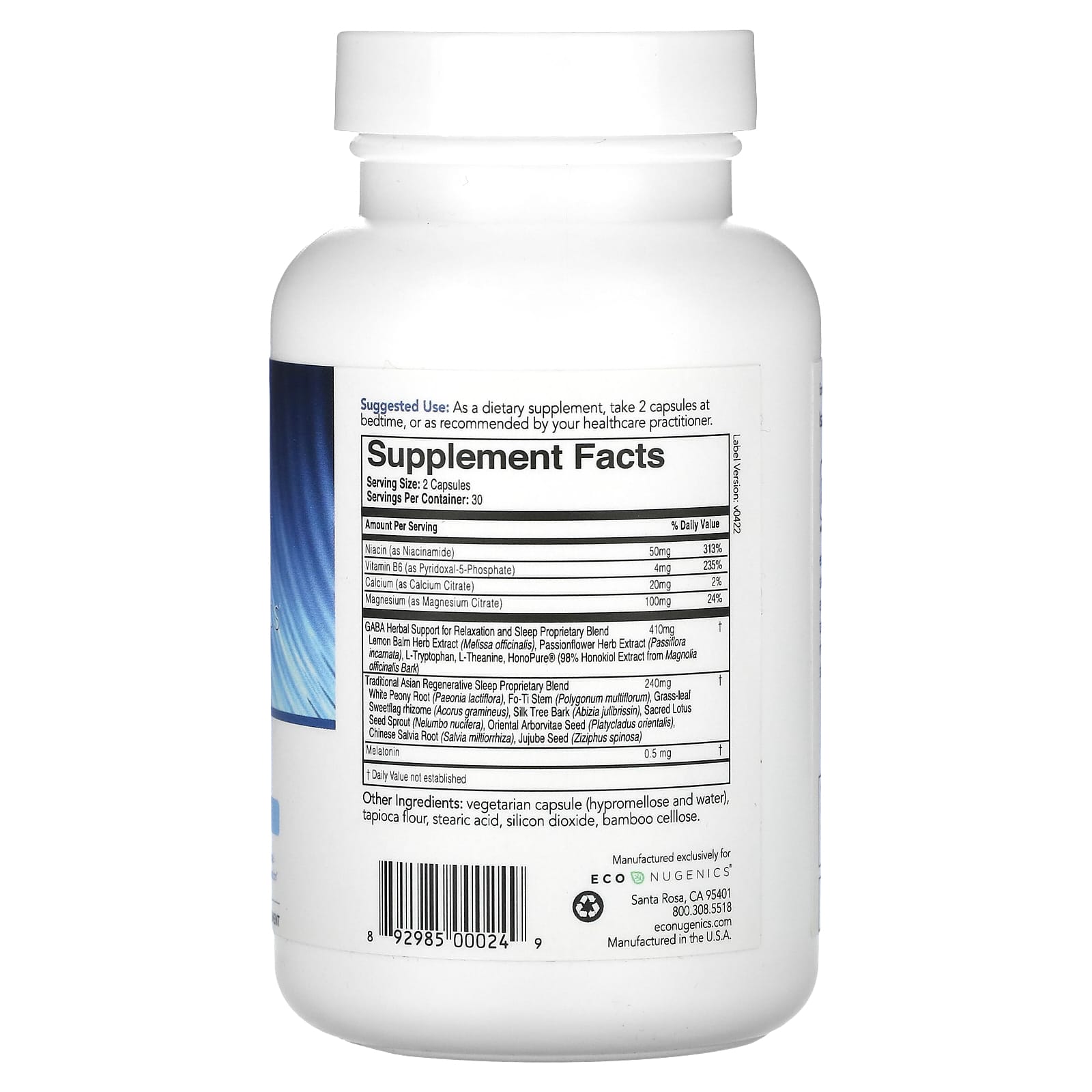 Econugenics, ecoSleep, Restorative Sleep Repair, 60 Vegetarian Capsules UPC 892985000249 | HiLife Vitamins