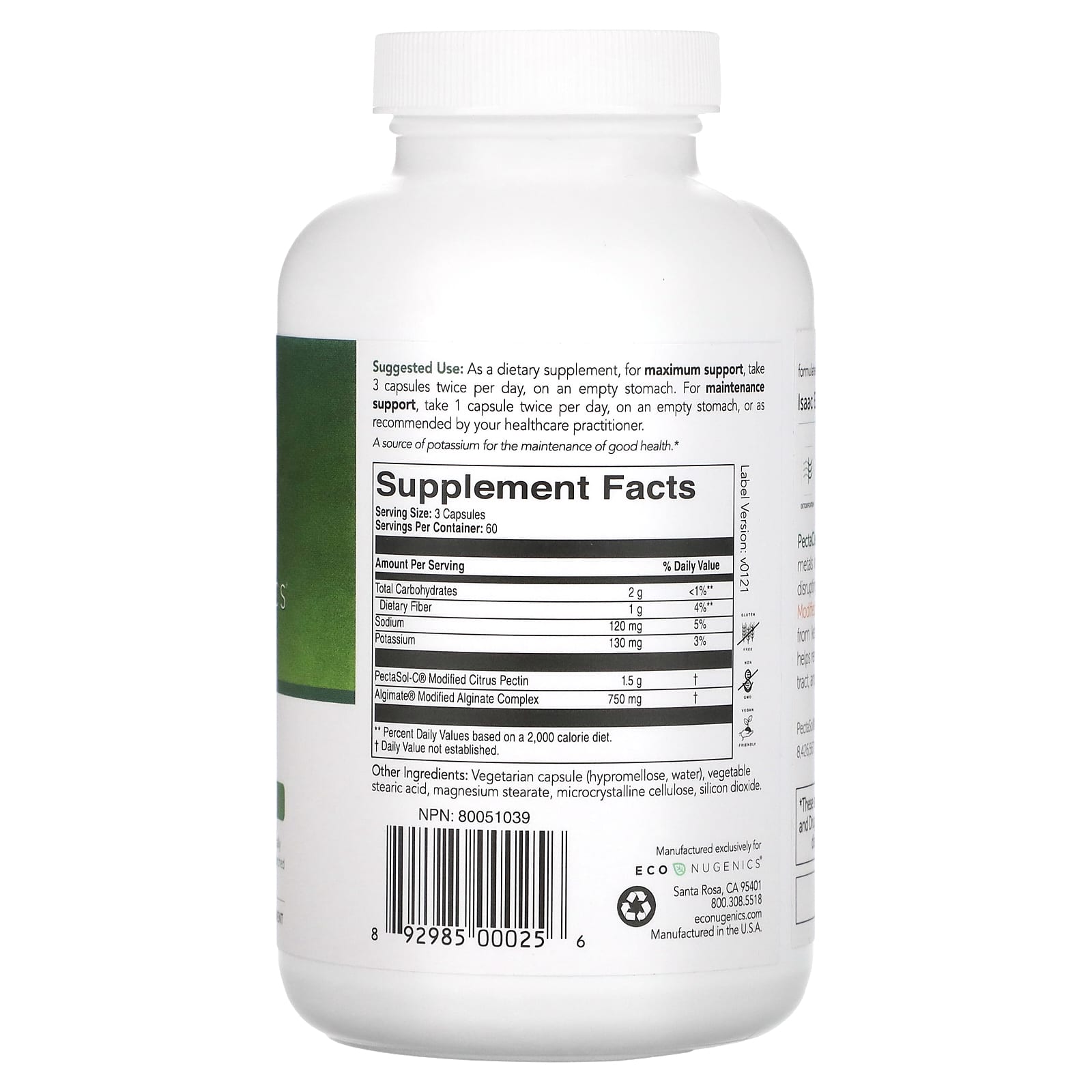 Econugenics, PectaClear, Environmental Toxin Cleanse, 180 Vegetarian Capsules UPC 892985000256 | Hilife Vitamins
