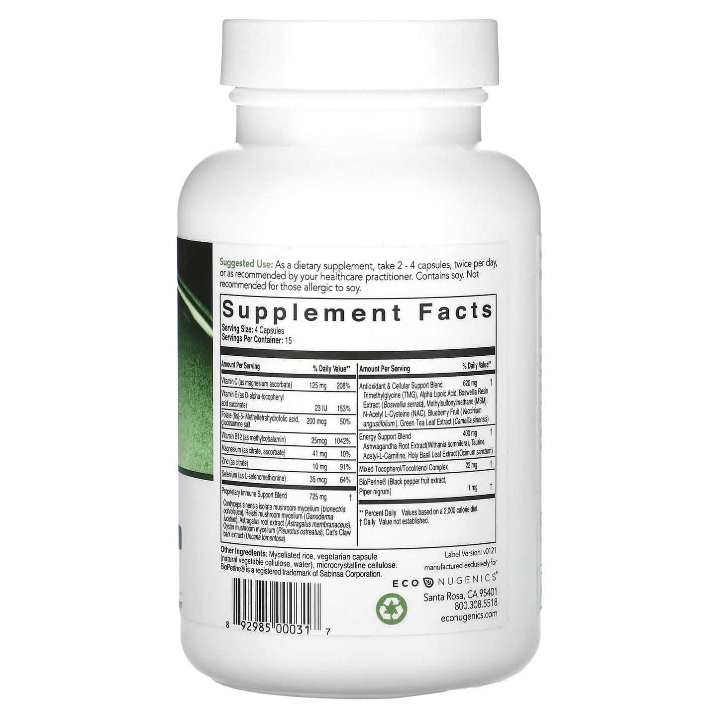 EcoNugenics, Cellular Shield, Radiation + EMF Defense, 60 Vegetarian Capsules UPC 892985000317 | HiLife Vitamins