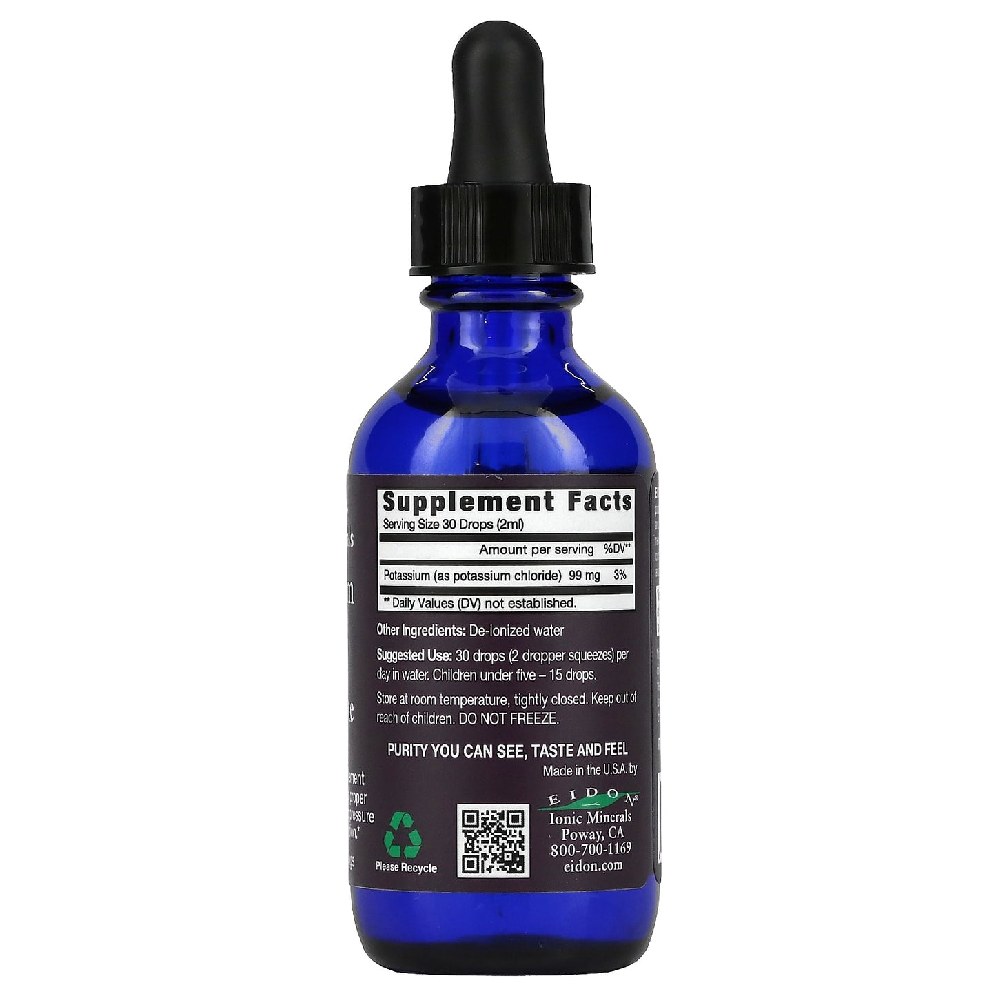 Eidon Ionic Minerals, Potassium Liquid Concentrate, 2 Oz UPC 640923000321 | Hilife Vitamins