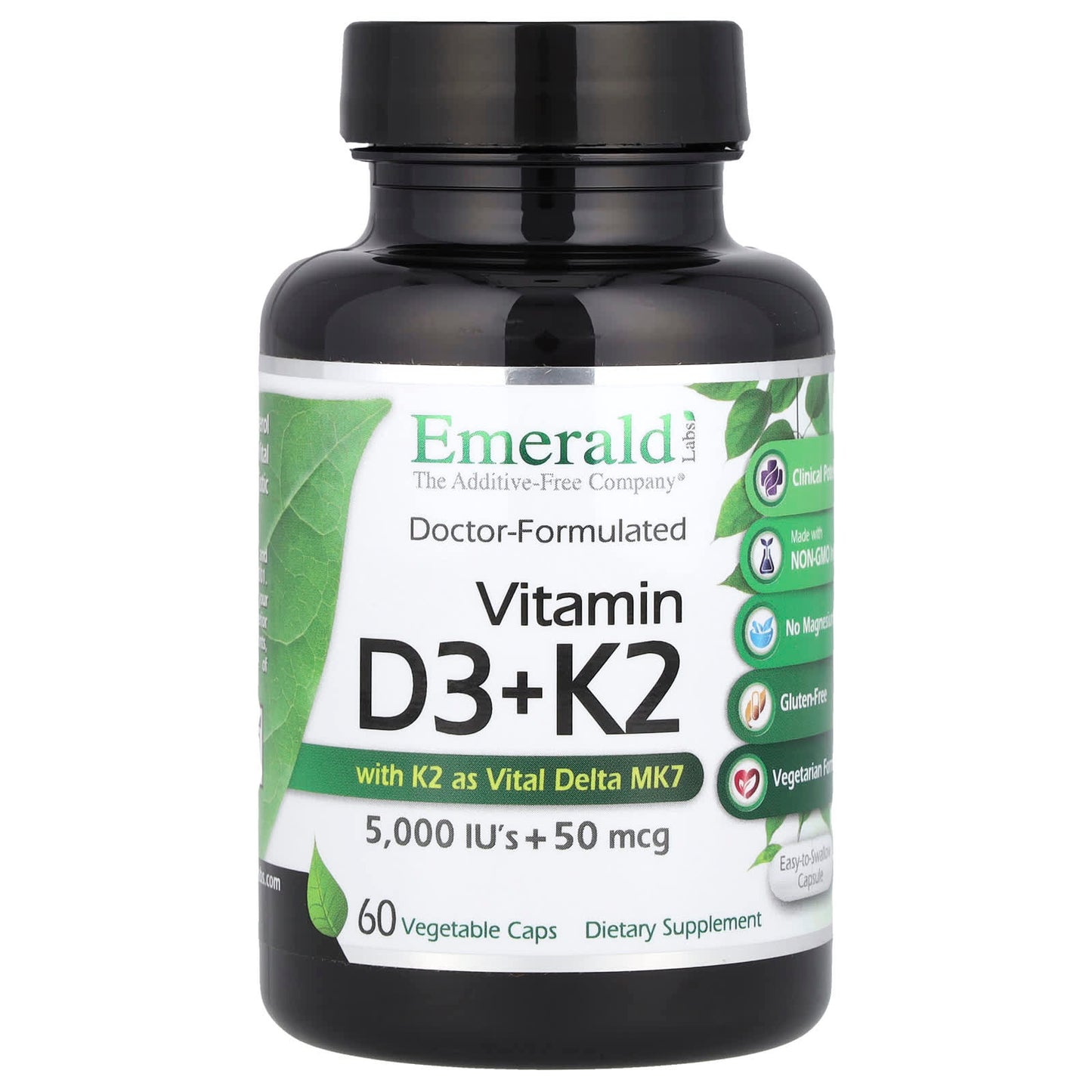 Emerald Laboratories, Vitamin D3 + K2, 60 Vegetable Caps UPC 743650003631 | HiLife Vitamins