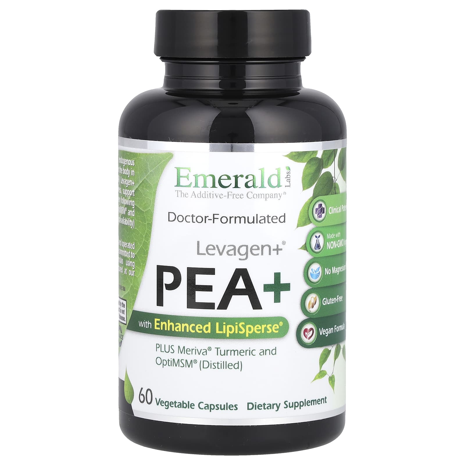Emerald Laboratories, Levagen+® Pea+ with Enhanced LipiSperse®, 60 Vegetable Capsules UPC 743650003747 | HiLife Vitamins