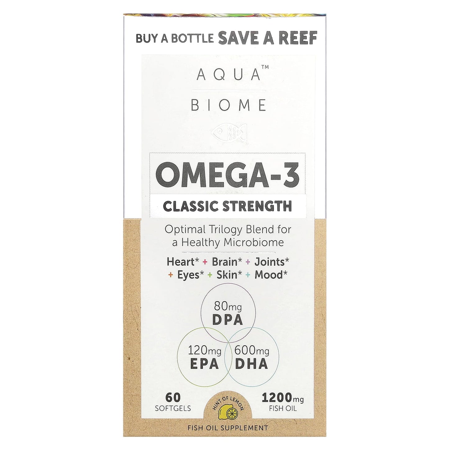 Enzymedica, Aqua Biome, Omega-3, Classic Strength, Lemon, 600 mg, 60 Softgels UPC 670480100103 | HiLife Vitamins