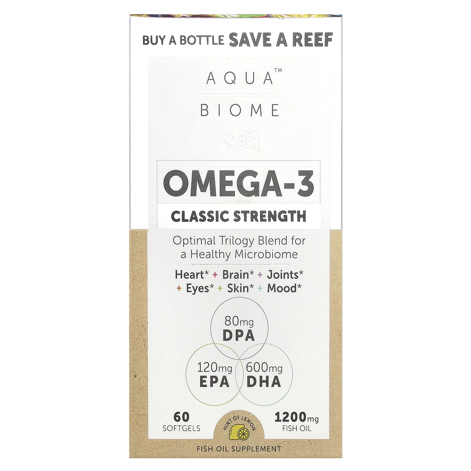 Enzymedica, Aqua Biome, Omega-3, Classic Strength, Lemon, 600 mg, 60 Softgels UPC 670480100103 | HiLife Vitamins
