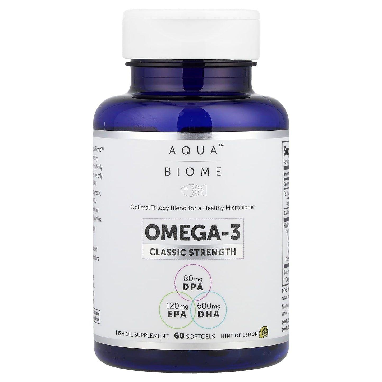 Enzymedica, Aqua Biome, Omega-3, Classic Strength, Lemon, 600 mg, 60 Softgels UPC 670480100103 | HiLife Vitamins