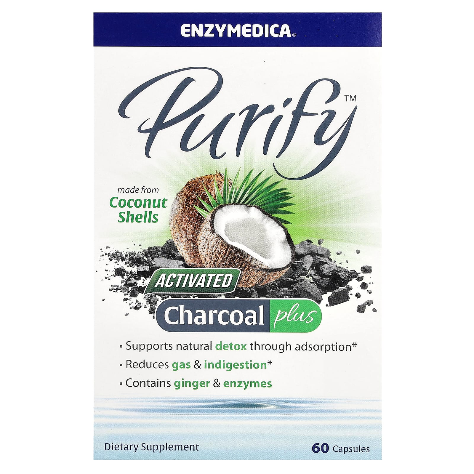 Enzymedica, Purify, Activated Charcoal Plus, 60 Capsules UPC 670480100653 | HiLife Vitamins