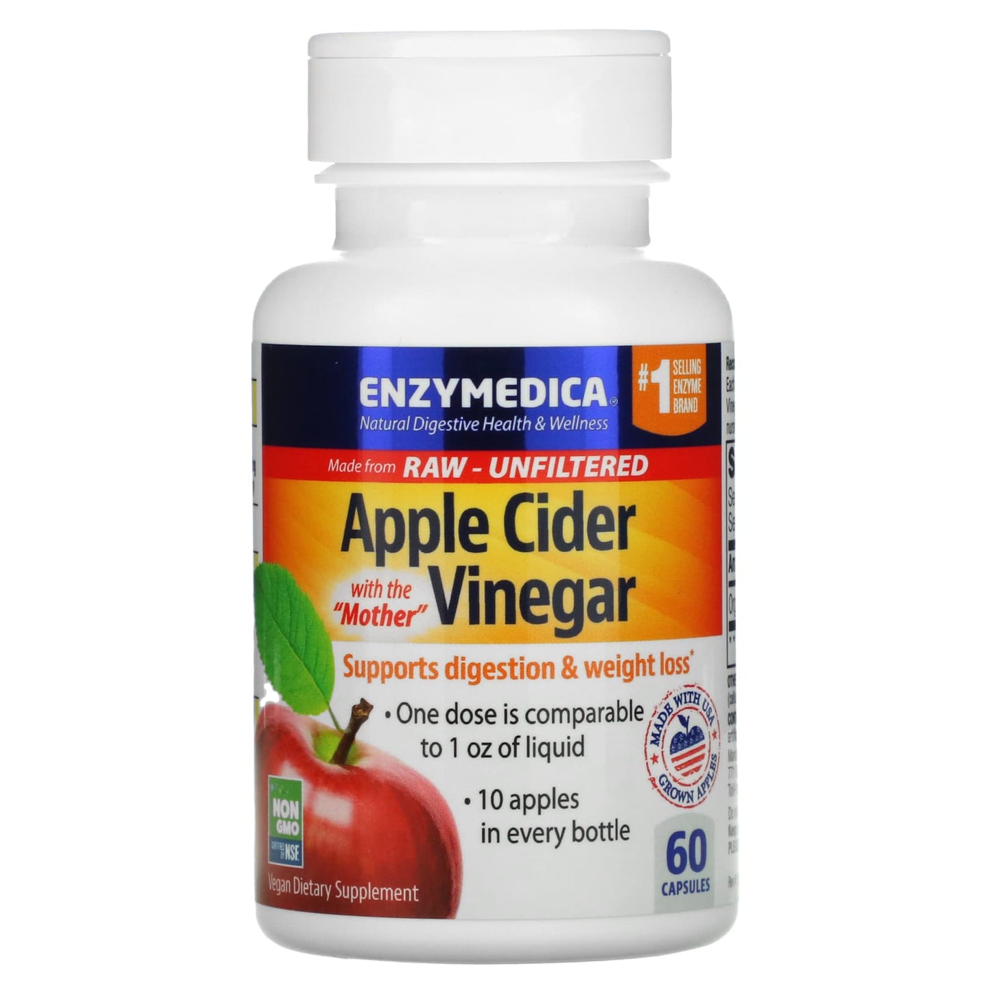 Enzymedica, Apple Cider Vinegar, 60 Capsules UPC 670480100820 | HiLife Vitamins