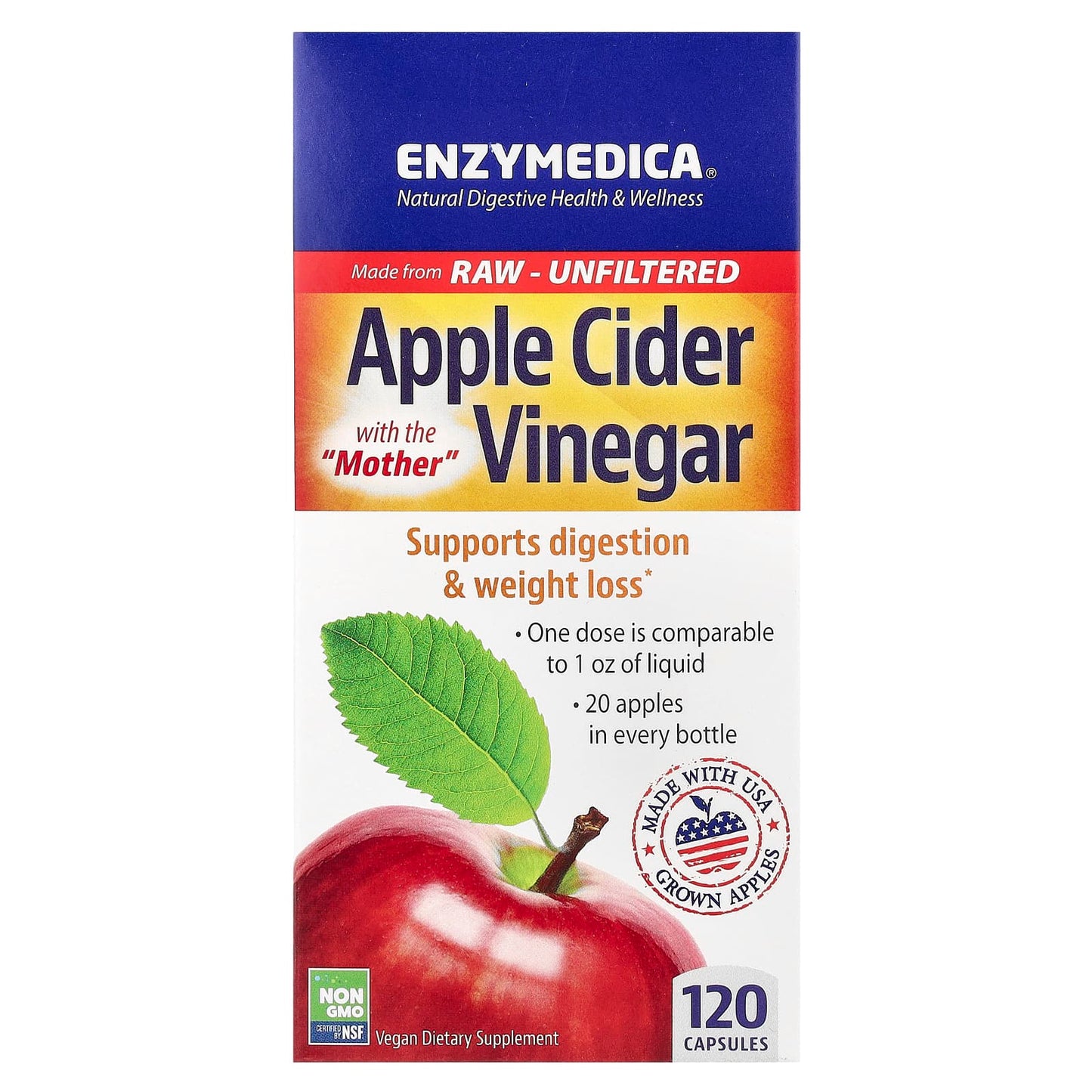 Enzymedica, Apple Cider Vinegar, 120 Capsules UPC 670480100998 | HiLife Vitamins