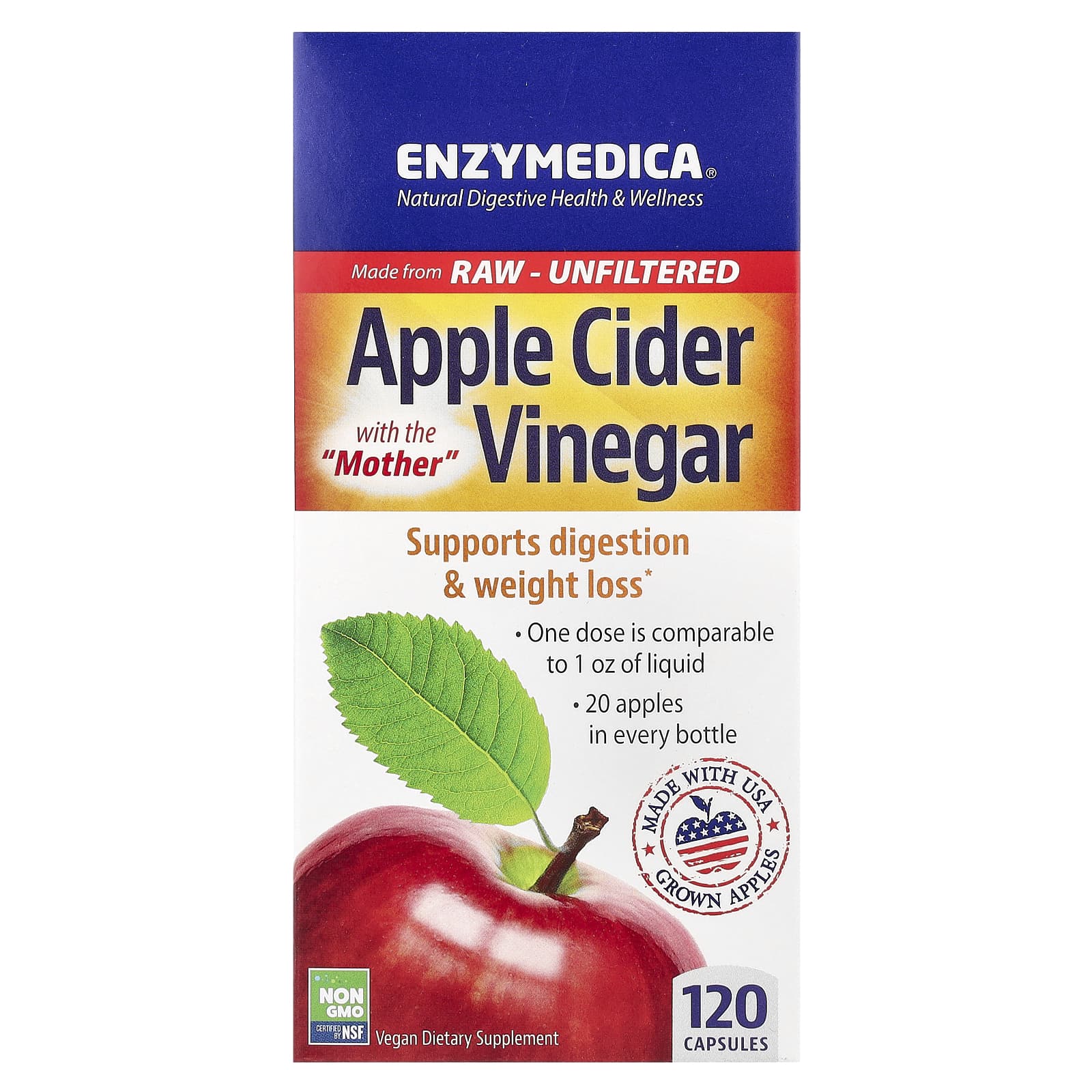 Enzymedica, Apple Cider Vinegar, 120 Capsules UPC 670480100998 | HiLife Vitamins