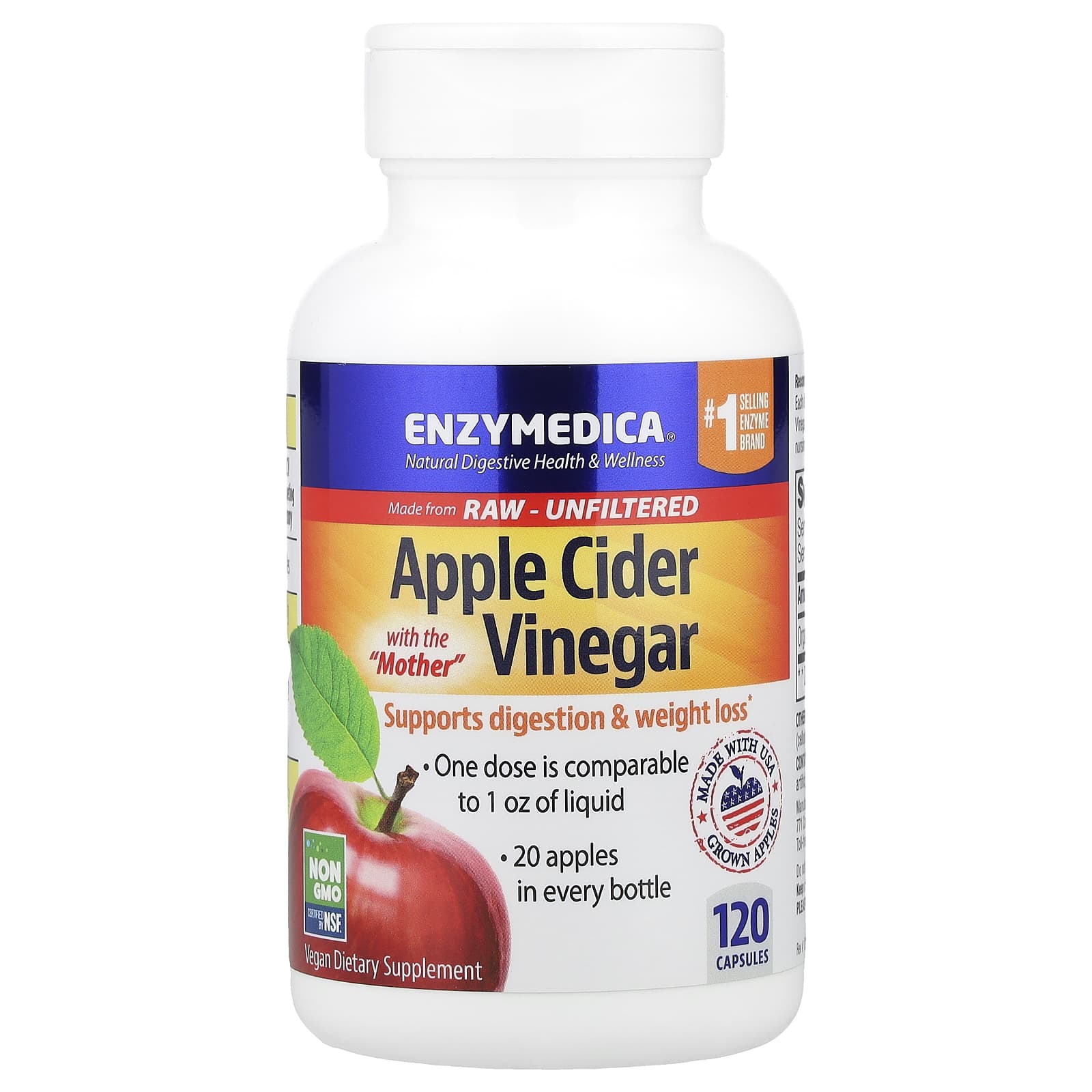 Enzymedica, Apple Cider Vinegar, 120 Capsules UPC 670480100998 | HiLife Vitamins