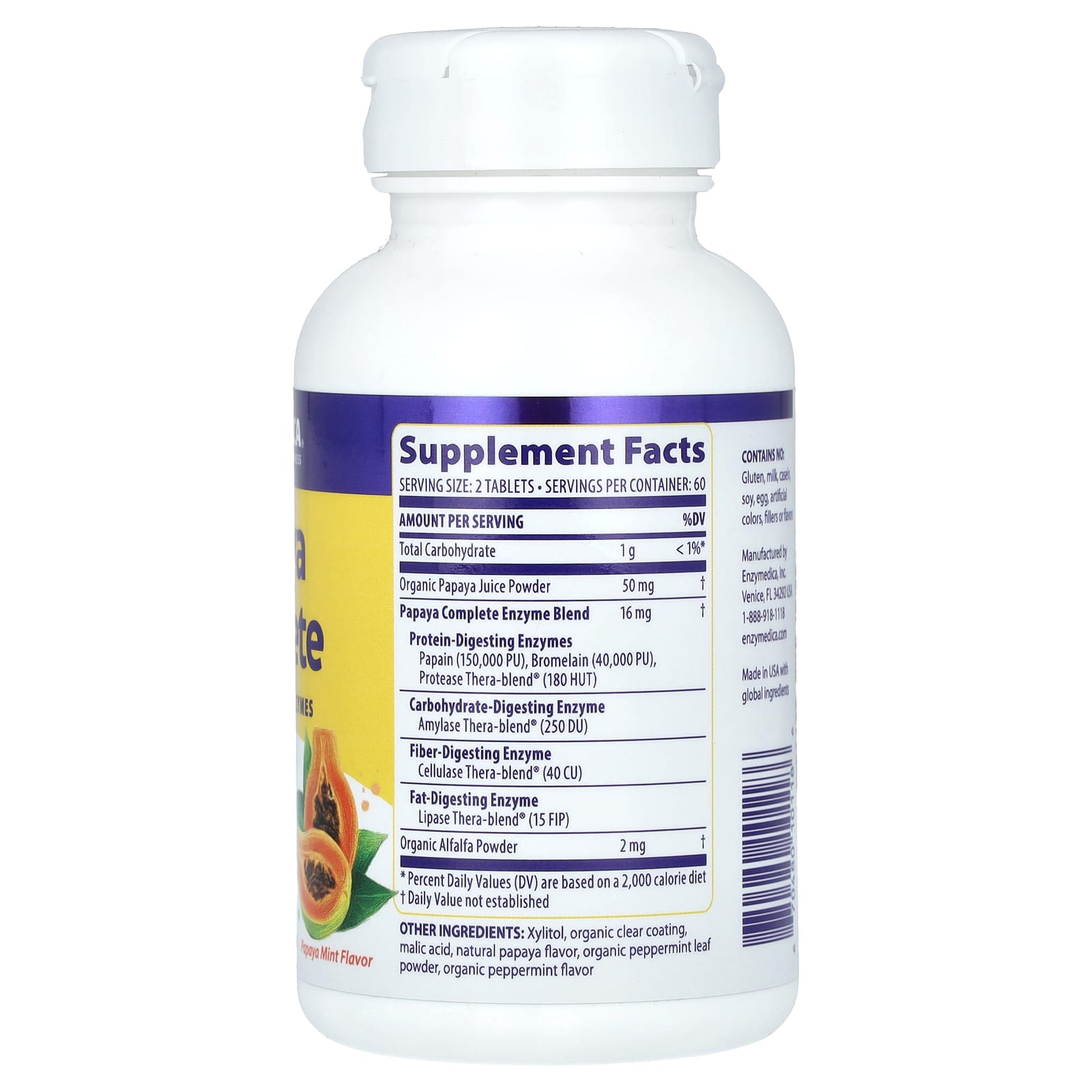Enzymedica, Papaya Complete, Papaya Mint, 120 Tablets UPC 670480101186 | HiLife Vitamins