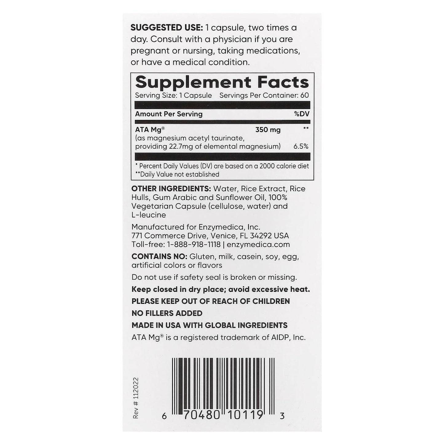 Enzymedica, Magnesium Mind, 60 Capsules UPC 670480101193 | HiLife Vitamins