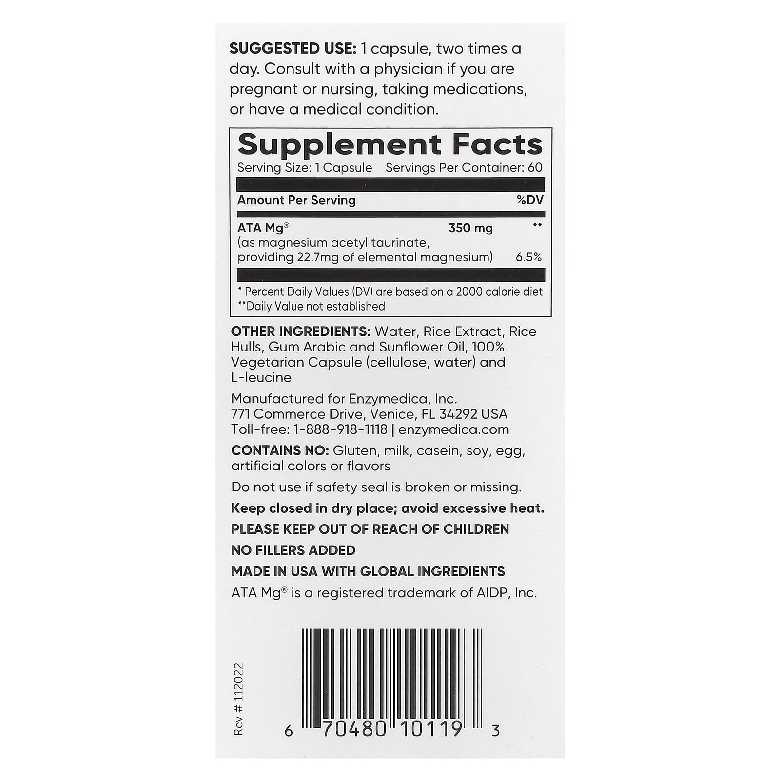 Enzymedica, Magnesium Mind, 60 Capsules UPC 670480101193 | HiLife Vitamins